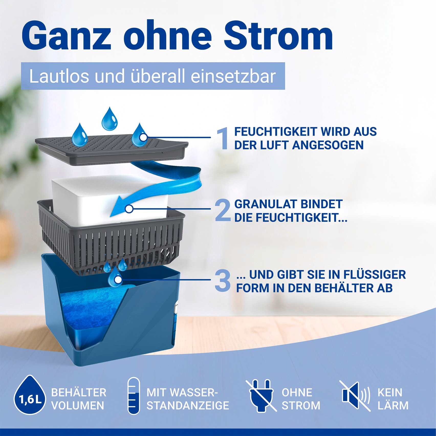 WENKO Luftentfeuchter »Cube« für 80 m³ Räume für 80 m³ Räume, mit 2 x 1000 g Entfeuchter-Blöcken