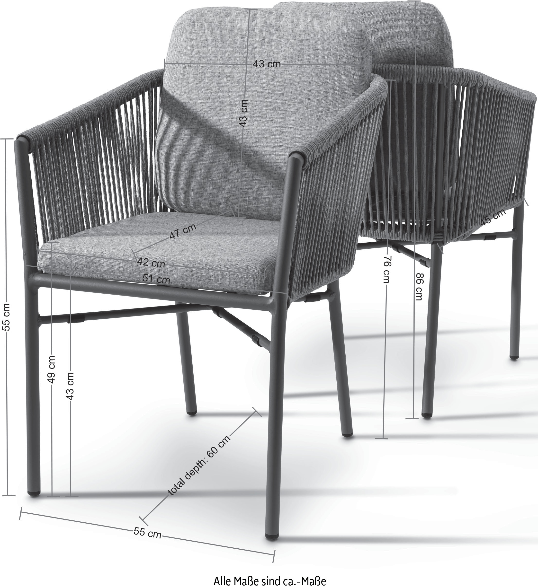 Destiny Garten-Essgruppe »LUCCA IMOLA«, (13 tlg., 4x Sessel, 1x Tisch, inkl. Auflagen), Aluminium, Polyrattan, Rope