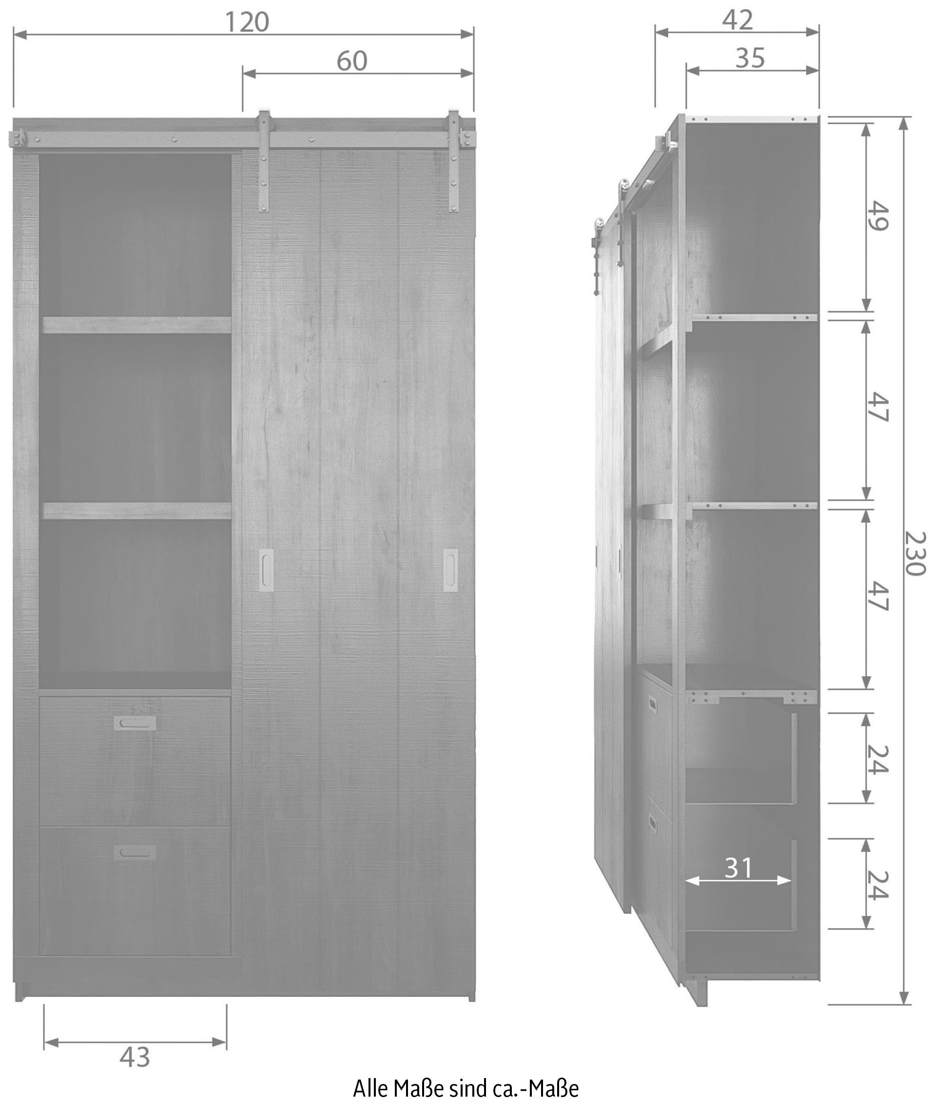 vtwonen Vitrine »Slide, mit Schiebetür«, mit 4 Schubkästen, H 230 cm x B 120 cm