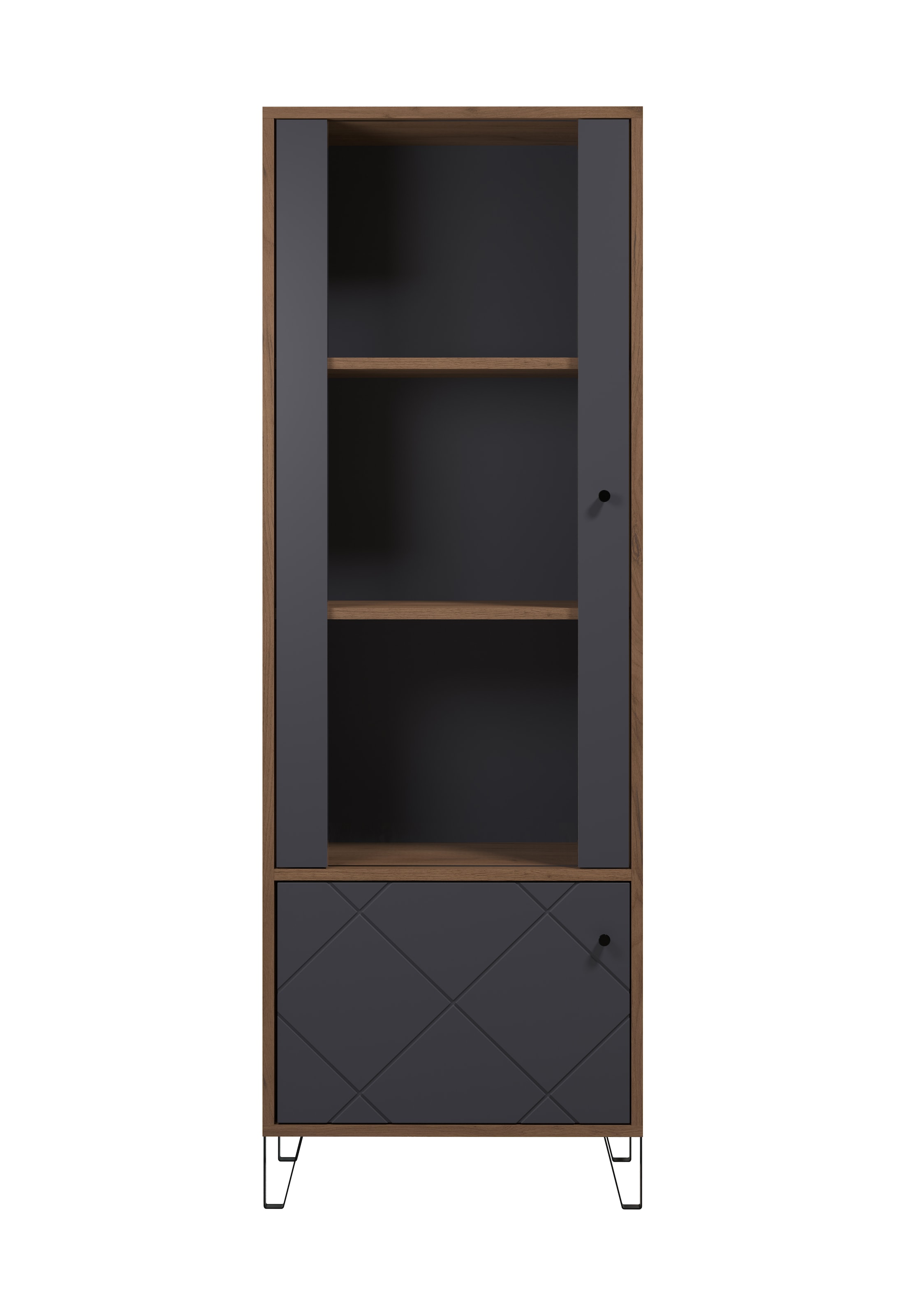 Places of Style Vitrine »Molveno«, (1 St.), Wohnzimmervitrine mit fühlbarer Graphit-Quadratoptik - 63/40/172 cm