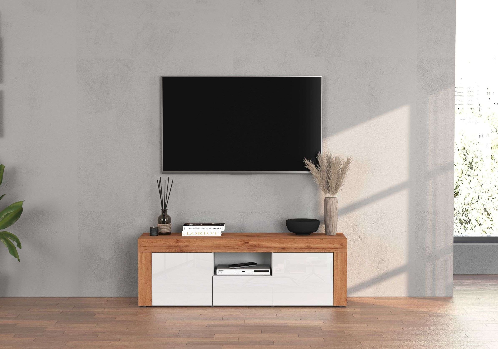 INOSIGN Lowboard »CHRONOS Breite 155 cm mit 2 Türen, 1 Schublade,1 offenes Fach«, (1 St.), TV-Board, Sideboard niedrig, Grifflos mit Push to Open 'Made in Italy'