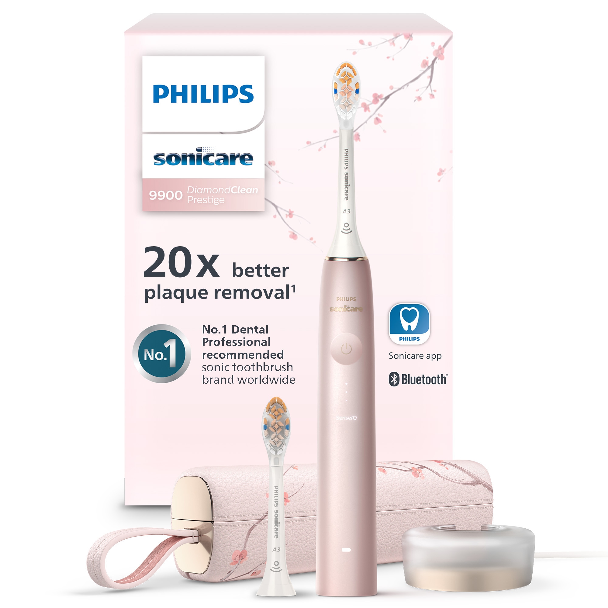 PHILIPS SONICARE Elektrische Zahnbürste »DiamondClean Prestige 9900 HX9992« 2 Stk. Aufsteckbürsten mit integriertem Drucksensor, 5 Putzprogramme,...