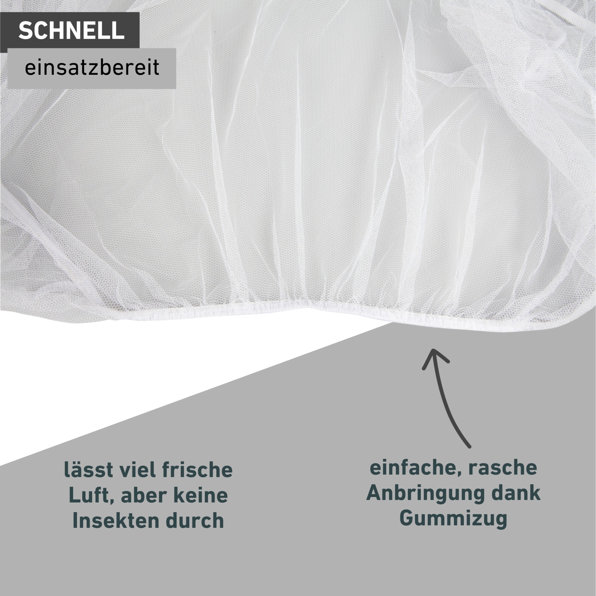 Windhager Kinderwagen-Insektenschutz »für Buggy oder Babyschale, Fliegengitter Licht- und Luftdurchlässig« 1 Stk. tlg. Mückennetz feinmaschig mit Gummizug, 130 x 70 x 33 cm, anthrazit