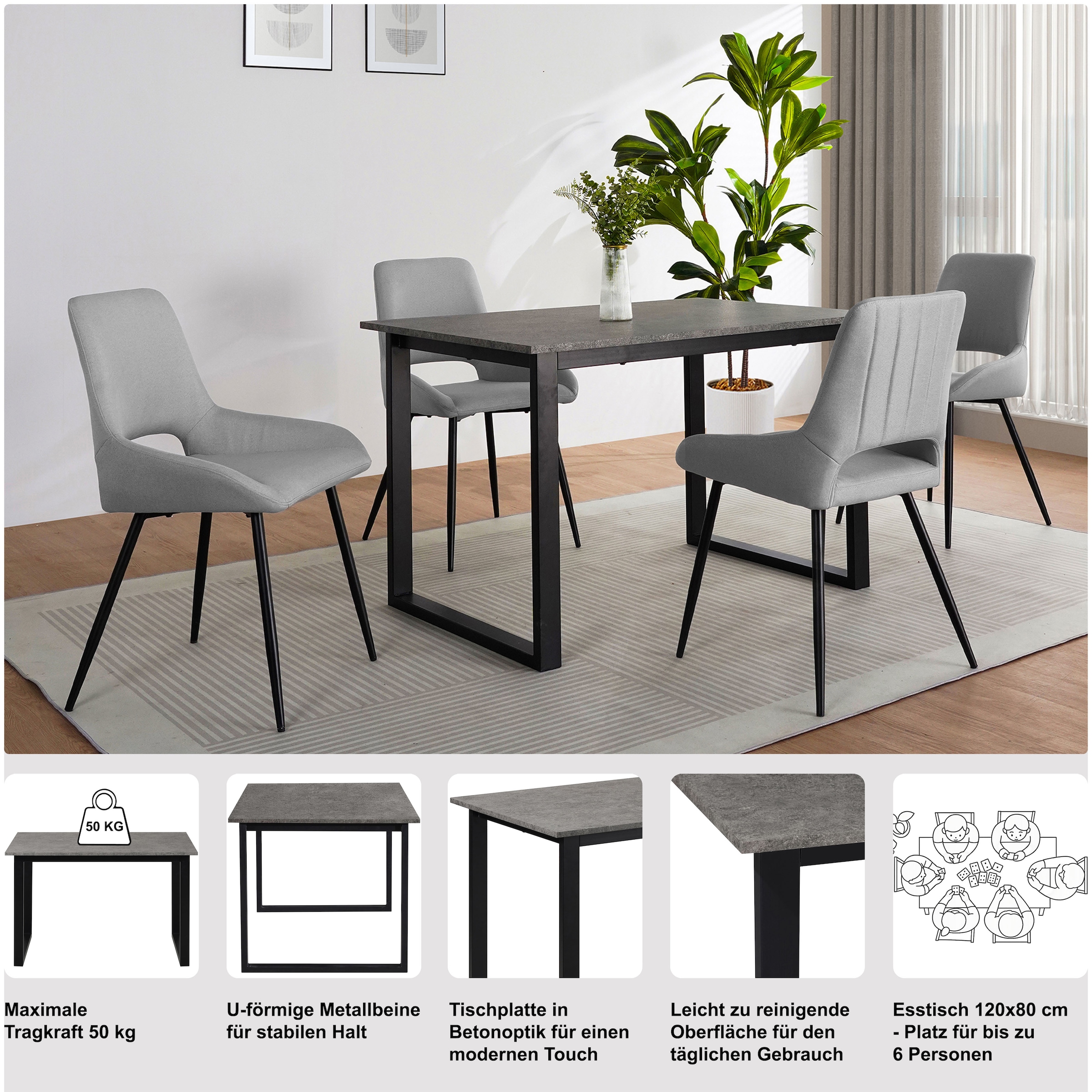 OTTO home Esstisch »Barcell« schwarzes Metallgestell, Plattenvarianten wählbar, sowie Größen