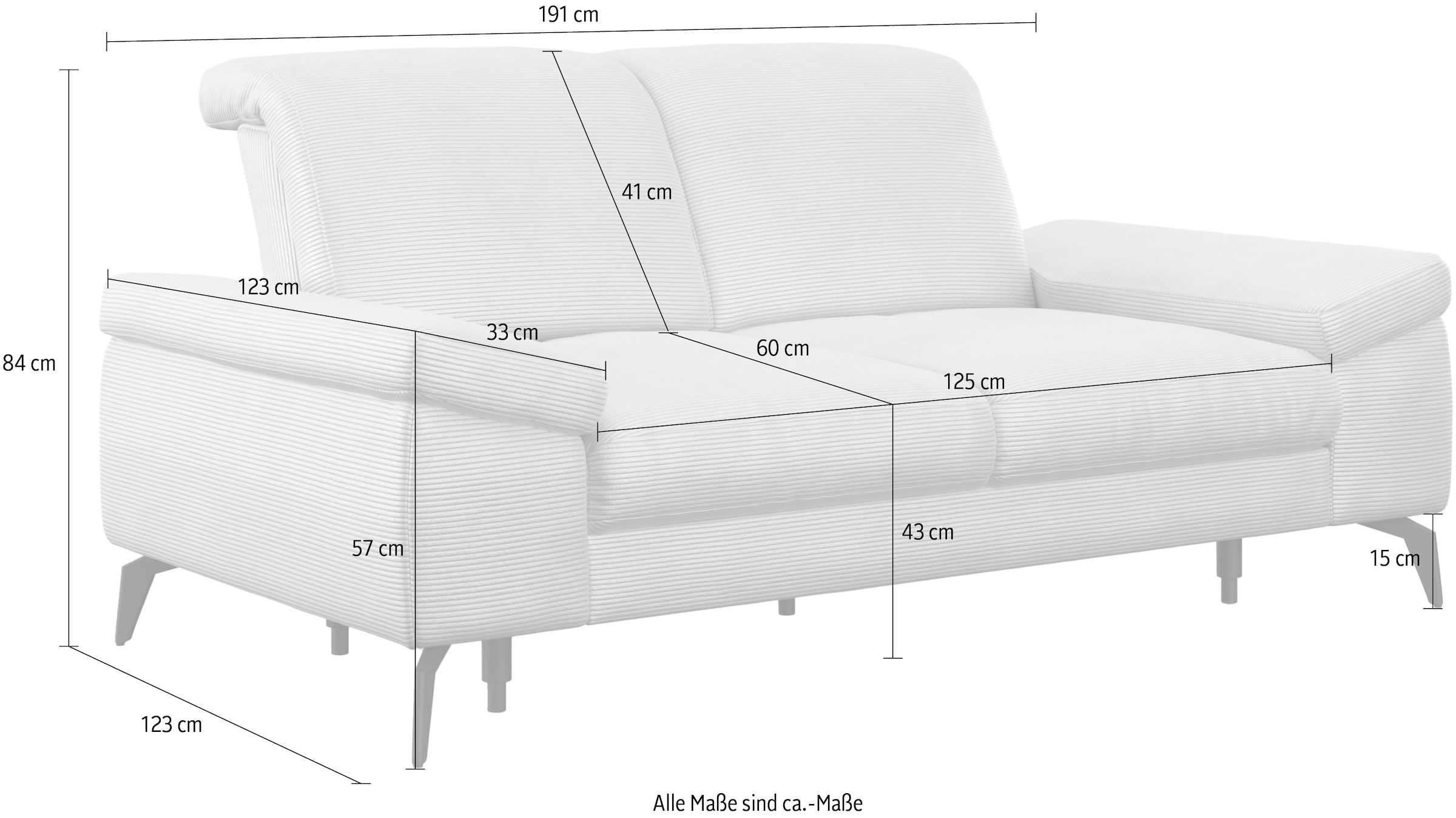 sit&more 2-Sitzer »Cabana«, Breite 191 cm, wahlweise mit Sitztiefen- und Kopfteilfunktion