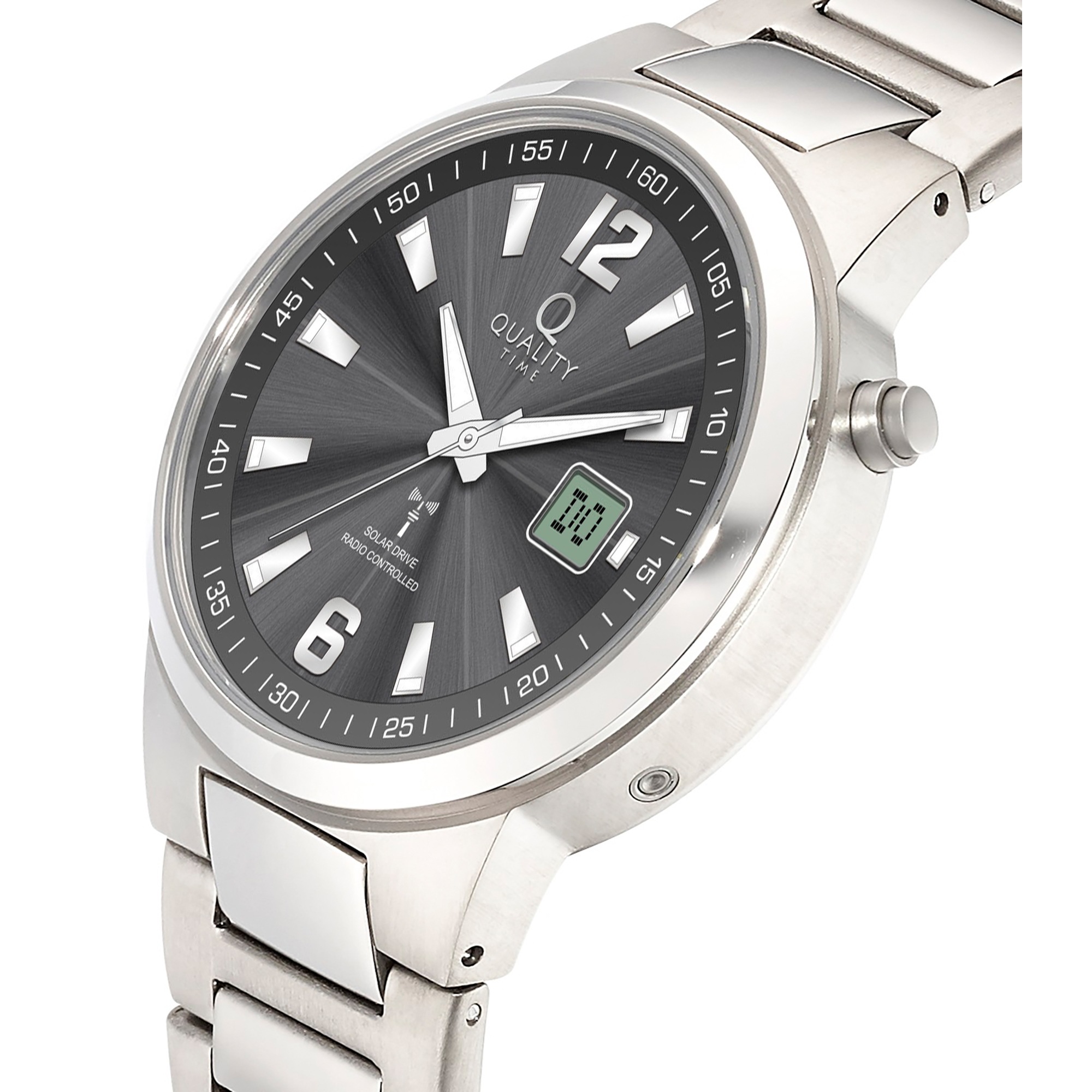 QUALITY TIME Funkuhr Armbanduhr, Solar, Herrenuhr, analog, automatischer Kalender