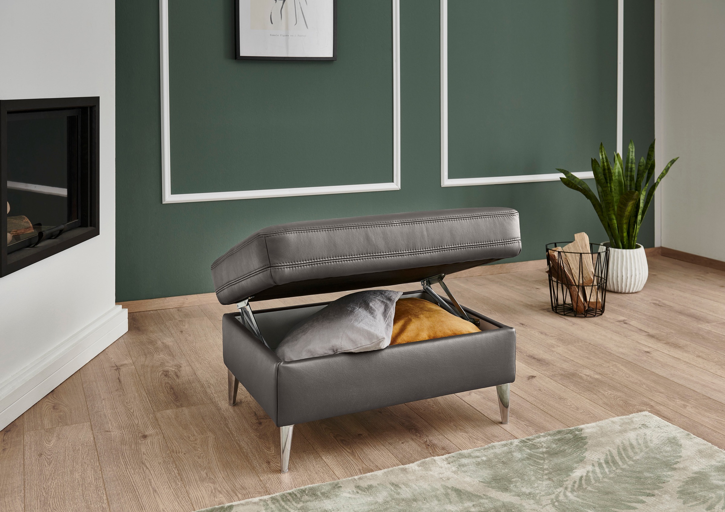 Die PlanBar Hocker »PN-EM23187«, (Set), Aufklappbar mit Stauraum, hochwertiges Glattleder