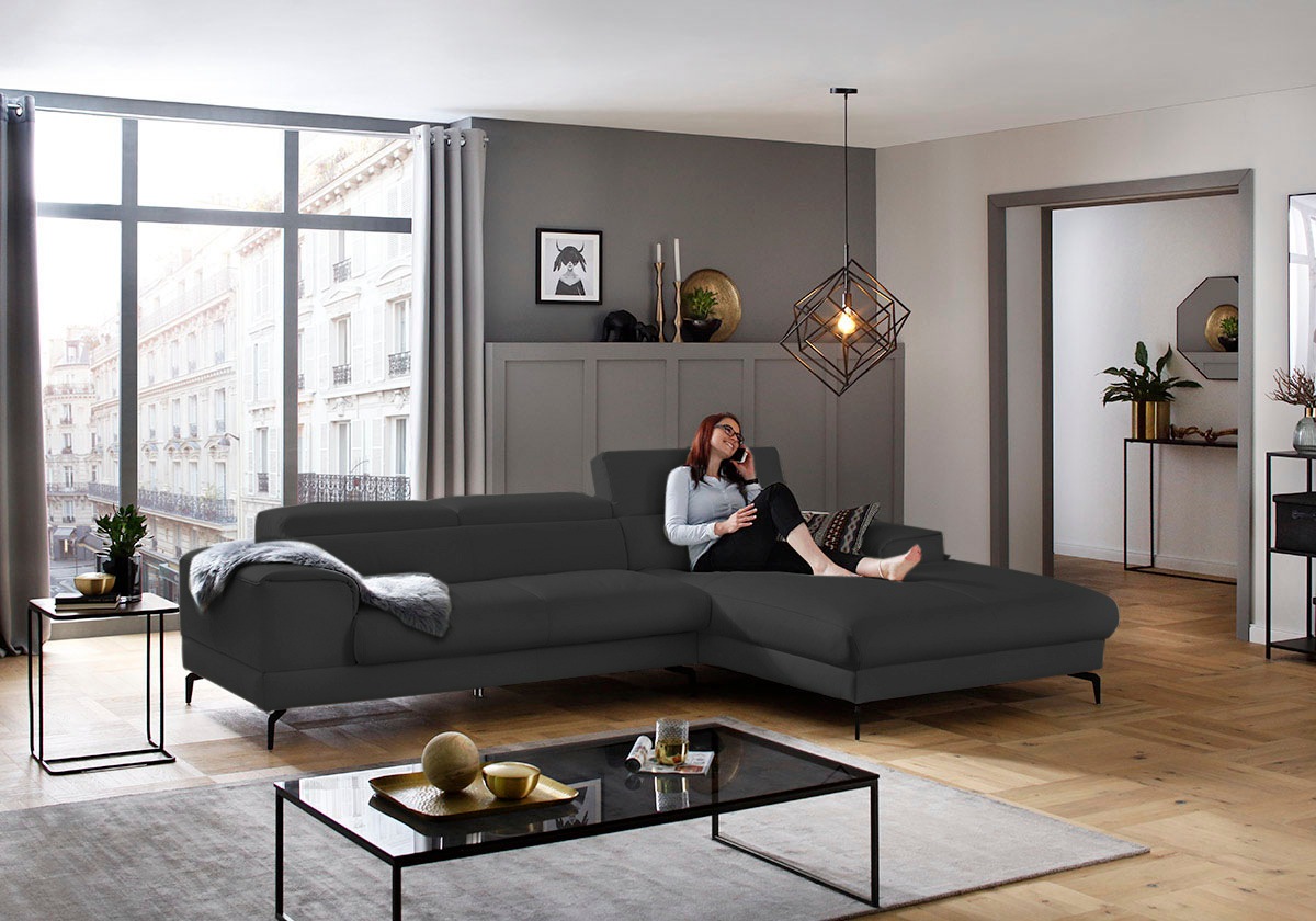 W.SCHILLIG Ecksofa »piedroo, Designsofa mit tollem Sitzkomfort, L-Form«, Kopfteilverstellung, wahlweise mit Sitztiefenverstellung, Breite 303cm