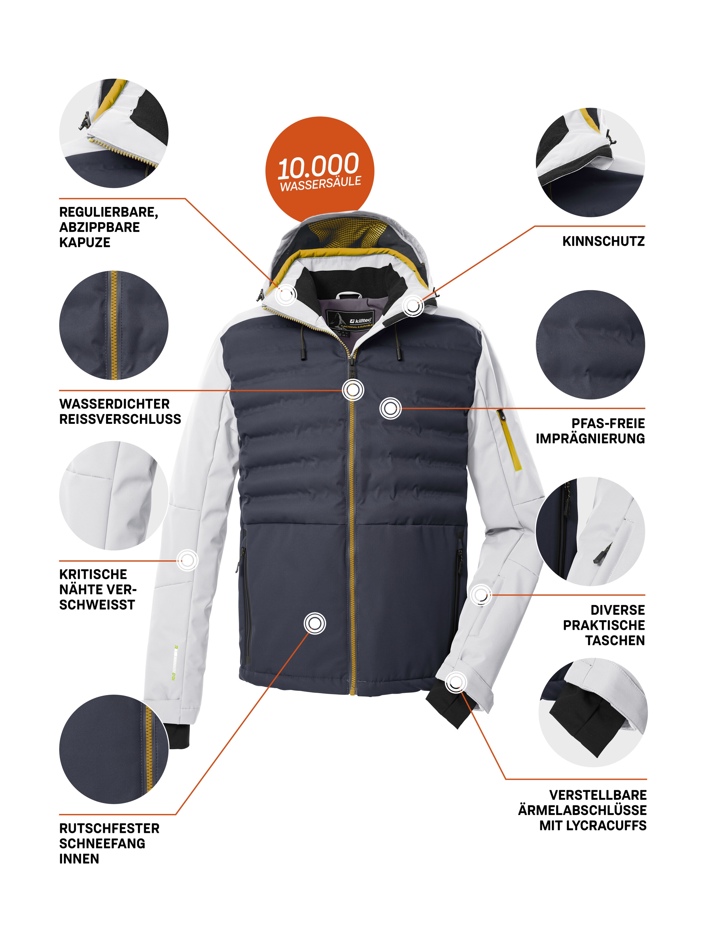 Killtec Skijacke »KSW 72 MN SKI JCKT«, Moderne Hybridoptik, winddicht, wasserabweisend, atmungsaktiv