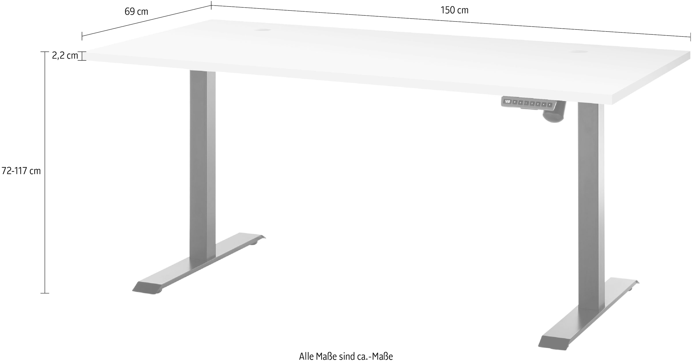 BEGA OFFICE Schreibtisch »Tim, elektrisch höhenverstellbarer Desk«, mit Anzeige und 4 Memory-Tasten, Breite 150 cm