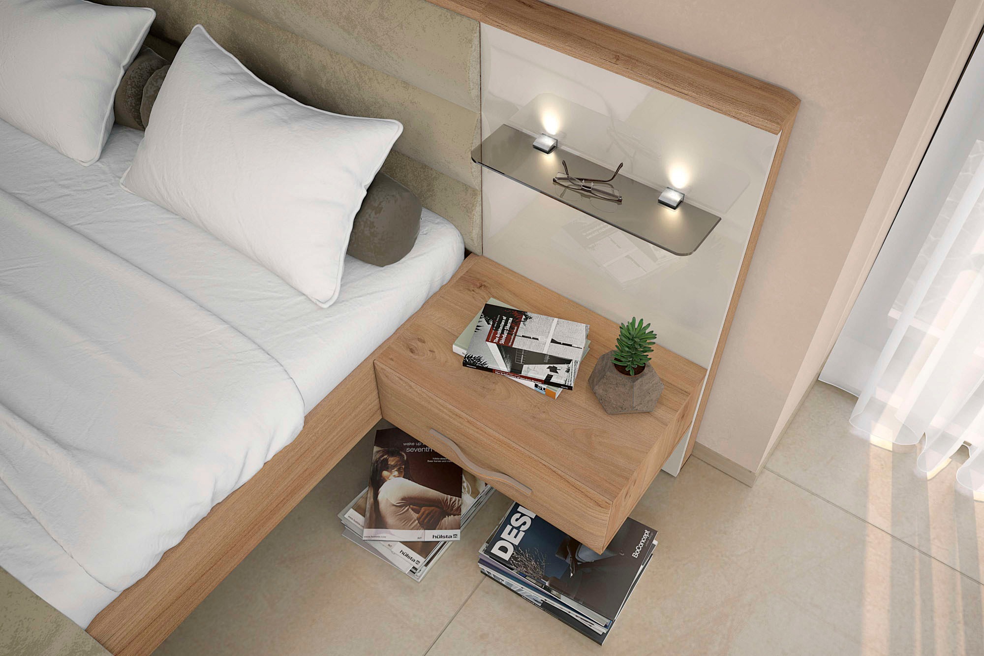 Home affaire Nachtkonsole »Gala, beige hochglänzend UV lackiert und melaminbeschichtet, kratzfest«, (Schublade mit Soft-Close-Funktion, 56x47x100cm (BxTxH), mit Beleuchtung,wahlweise rechte oder linke Bedienung,FSC-zertifiziert