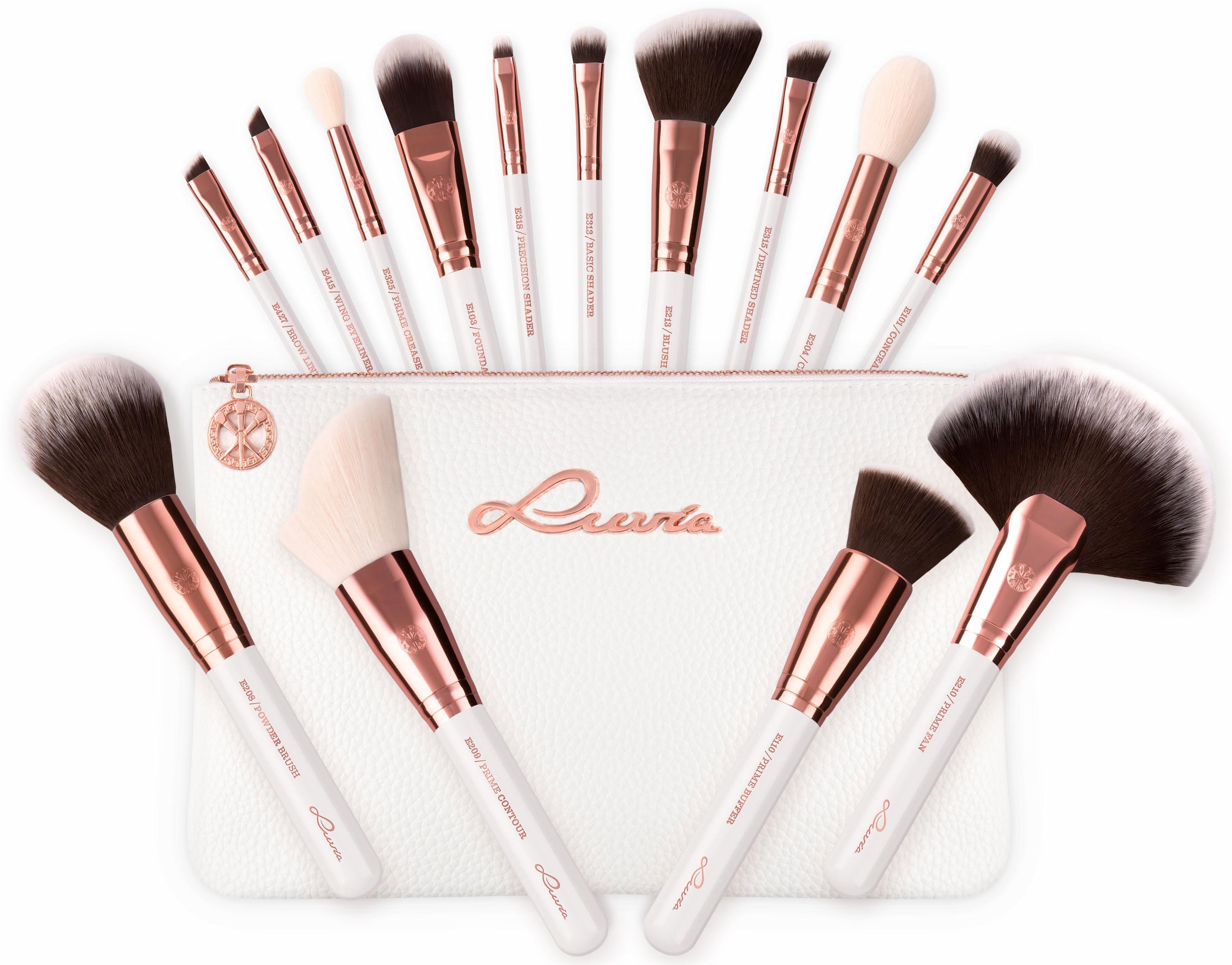 Luvia Cosmetics Kosmetikpinsel-Set »Essential Brushes - Feather White«, (15 tlg., inkl. Pinseltasche), vegan