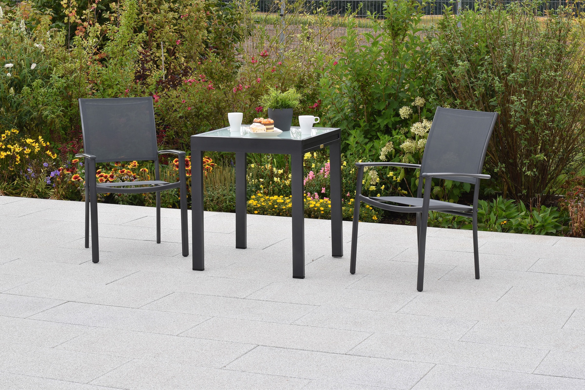 MERXX Balkonset »»Milano««, (Set, 3 tlg.), Sessel stapelbar, matte Glasplatte