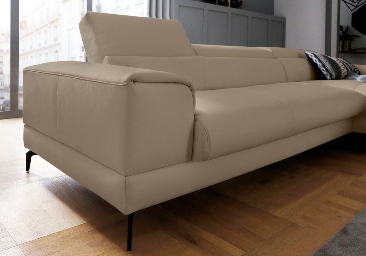 W.SCHILLIG Ecksofa »piedroo, Designsofa mit tollem Sitzkomfort, bequem, L-Form«, Kopfteilverstellung, wahlweise mit Sitztiefenverstellung, Breite 343cm