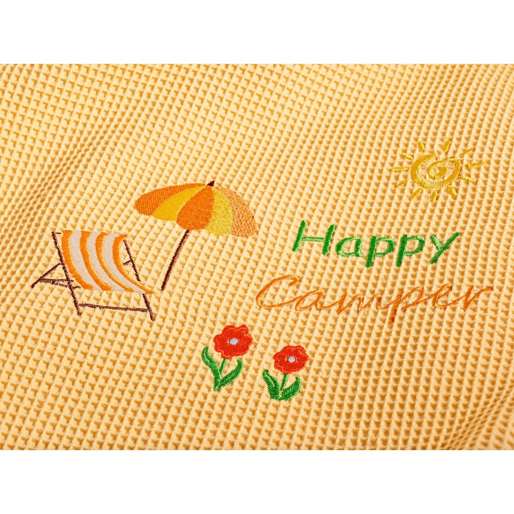 Kneer Wohndecke »Happy Camper«, aus Waffelpiqué mit Stickerei, auch als Tagesdecke einsetzbar