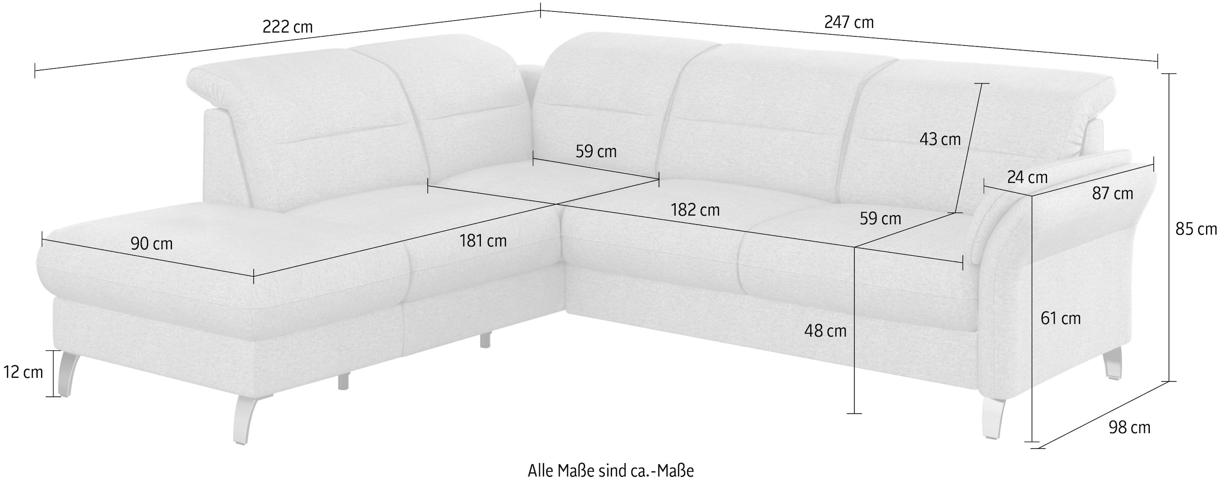 sit&more Ecksofa »Grenoble L-Form mit Federkern«, wahlweise mit Bettfunktion, Bettkasten, Arm- und Kopfteilverstellung