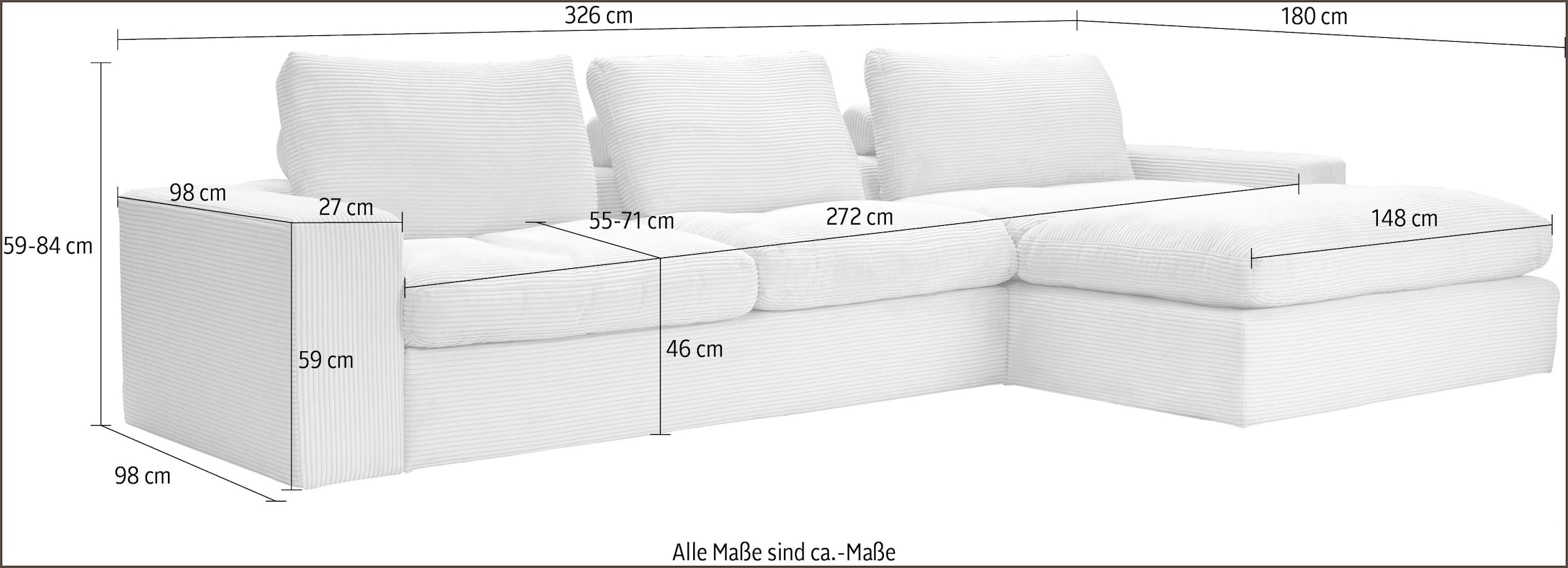 alina Ecksofa »Sandy«, mit losen Sitz und Rückenkissen, in modernem Cordstoff