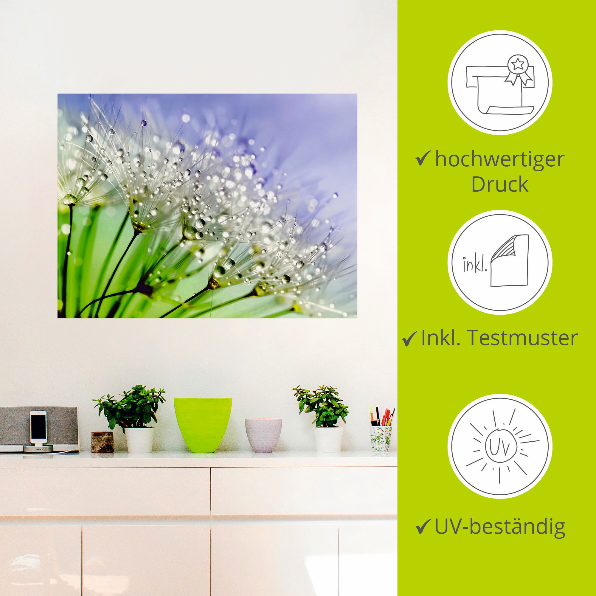 Artland Wandbild »Glitzernde Pusteblume III«, Blumen, (1 St.), als Leinwandbild, Poster, Wandaufkleber in verschied. Größen