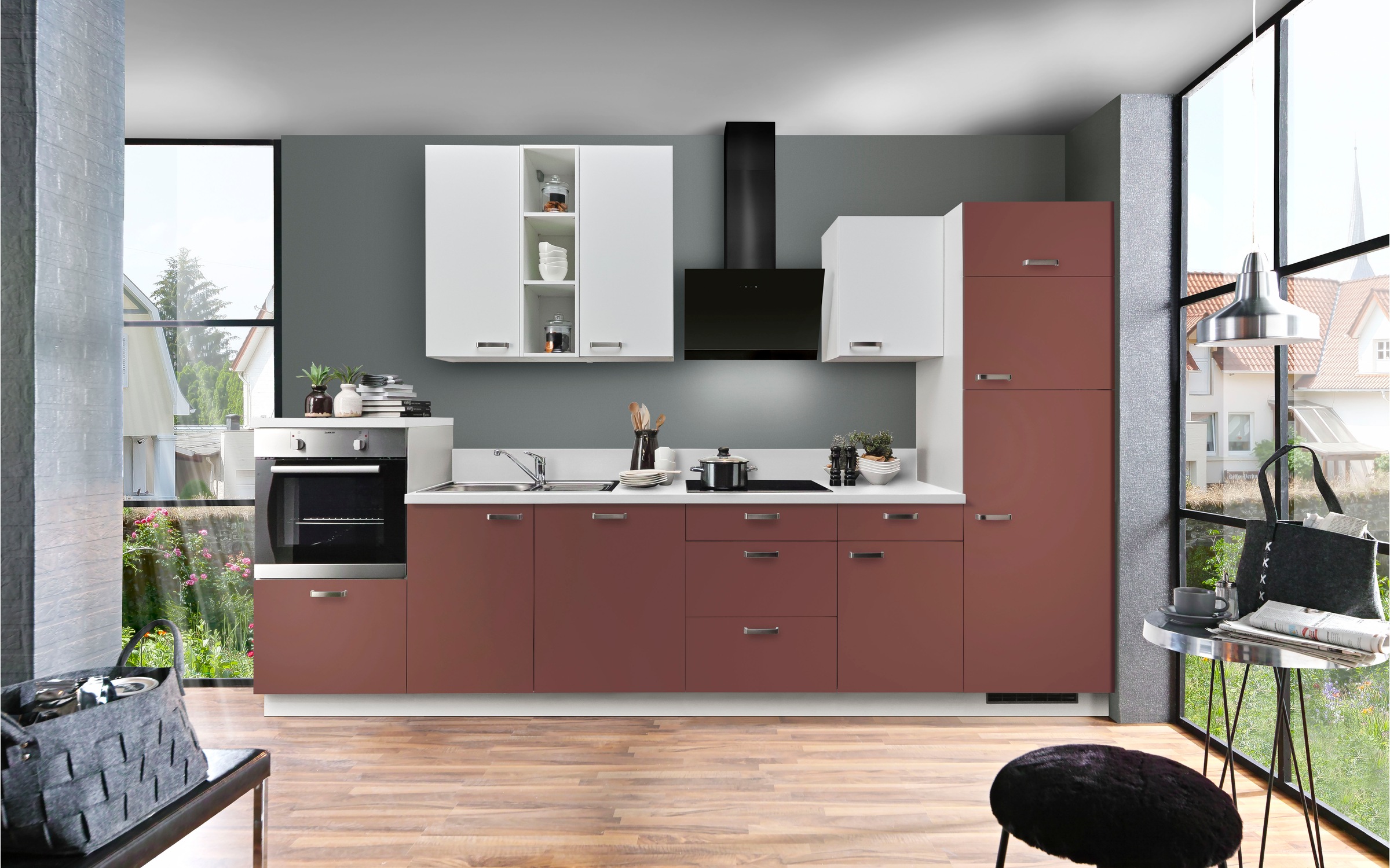 KOCHSTATION Küchenzeile »"KS-Bari", wahlw. mit E-Geräten & Geschirrspüler«, Soft-Close-Funktion und Vollauszügen, vormontiert, Breite 340 cm