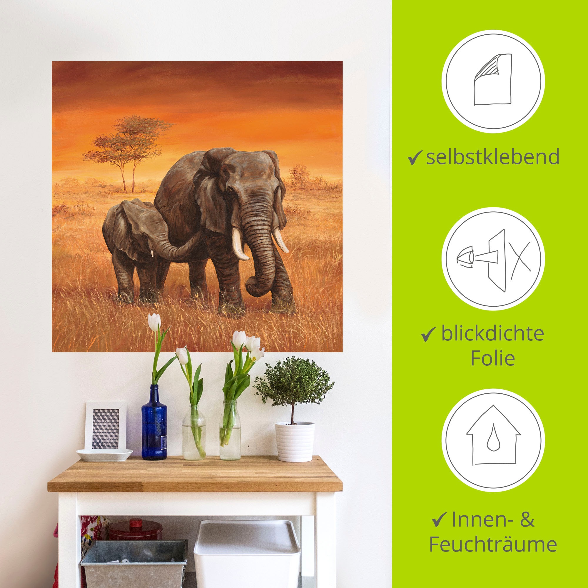 Artland Wandbild »Elefanten II«, Wildtiere, (1 St.), als Alubild, Outdoorbild, Leinwandbild, Poster, Wandaufkleber