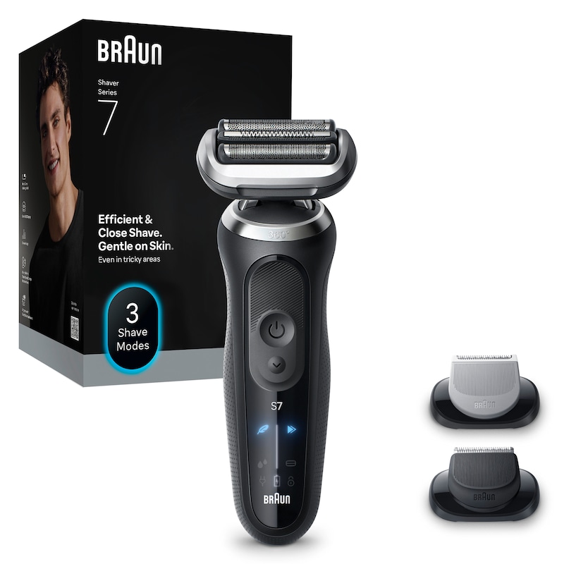 BRAUN Elektrorasierer »Series 7 72-N1620s« 2 Stk. Aufsätze Bis zu 60 Min Akku, +2 Aufsätze, 100% wasserdicht, Made in Germany schwarz Langlebig,...