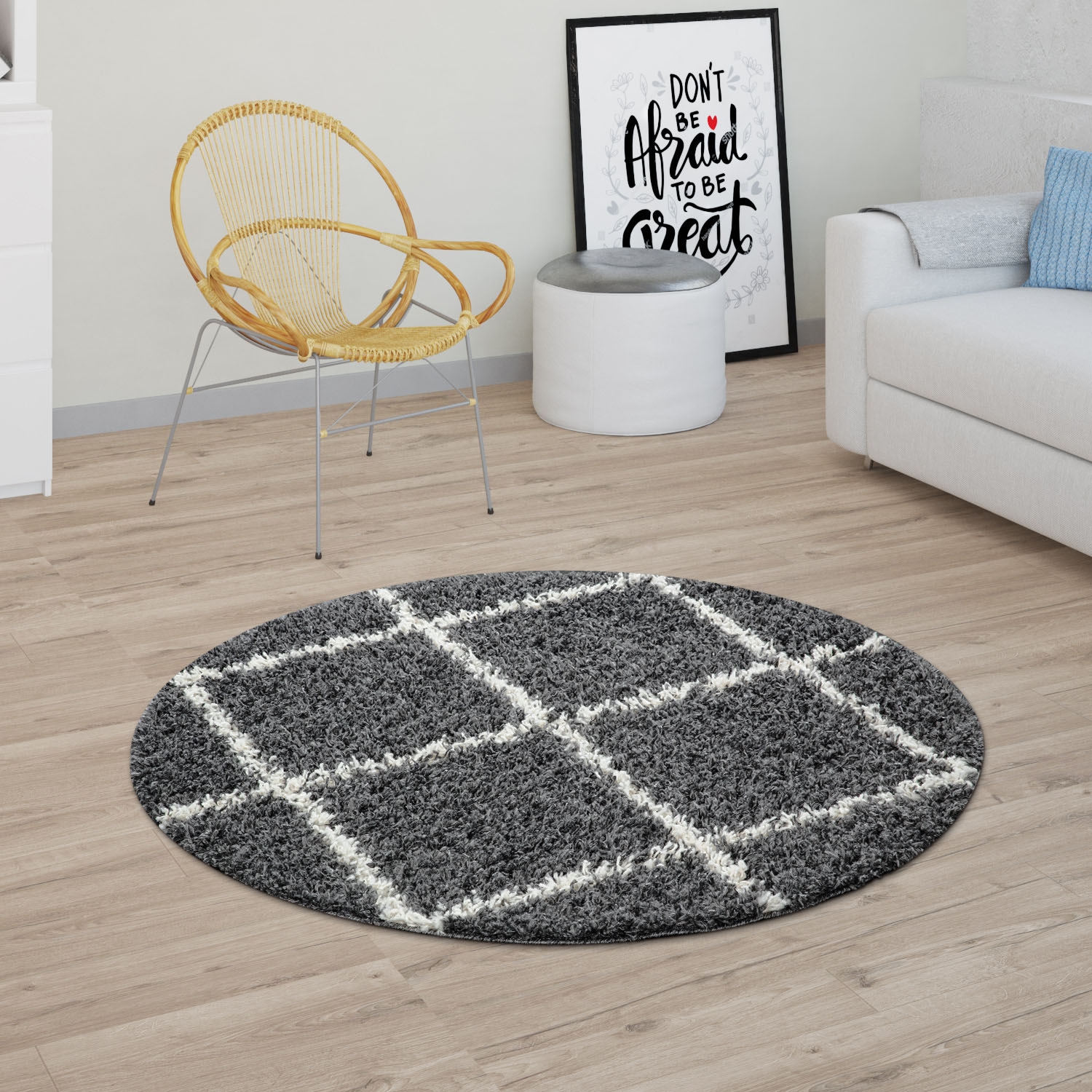 Paco Home Hochflor-Teppich »Kalmar 441«, rund, 40 mm Höhe, Scandi Design, R günstig online kaufen