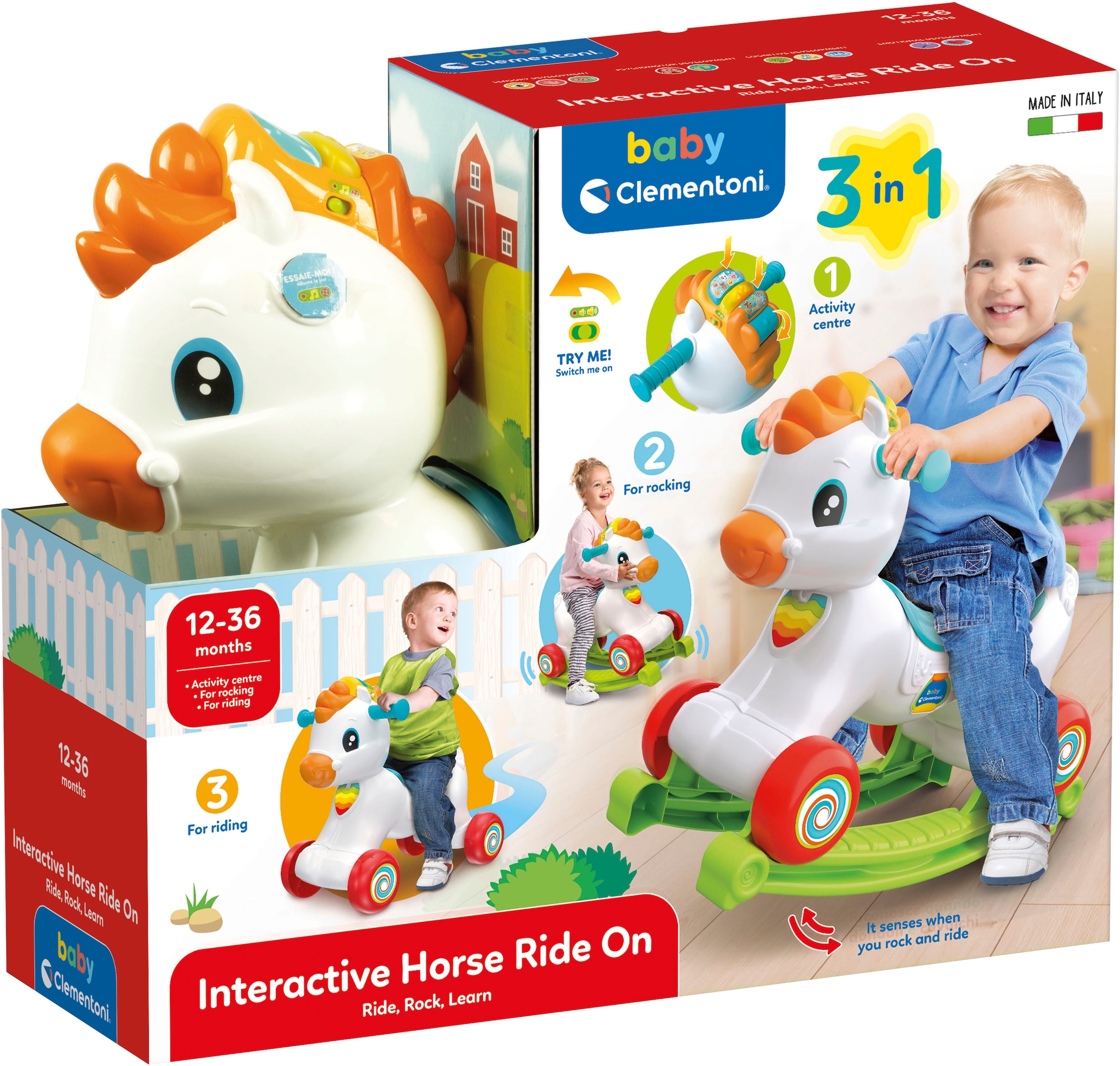 Clementoni® Schaukeltier »Baby Clementoni, 3in1 Schaukel-Pony«, mit Sound; Made in Europe
