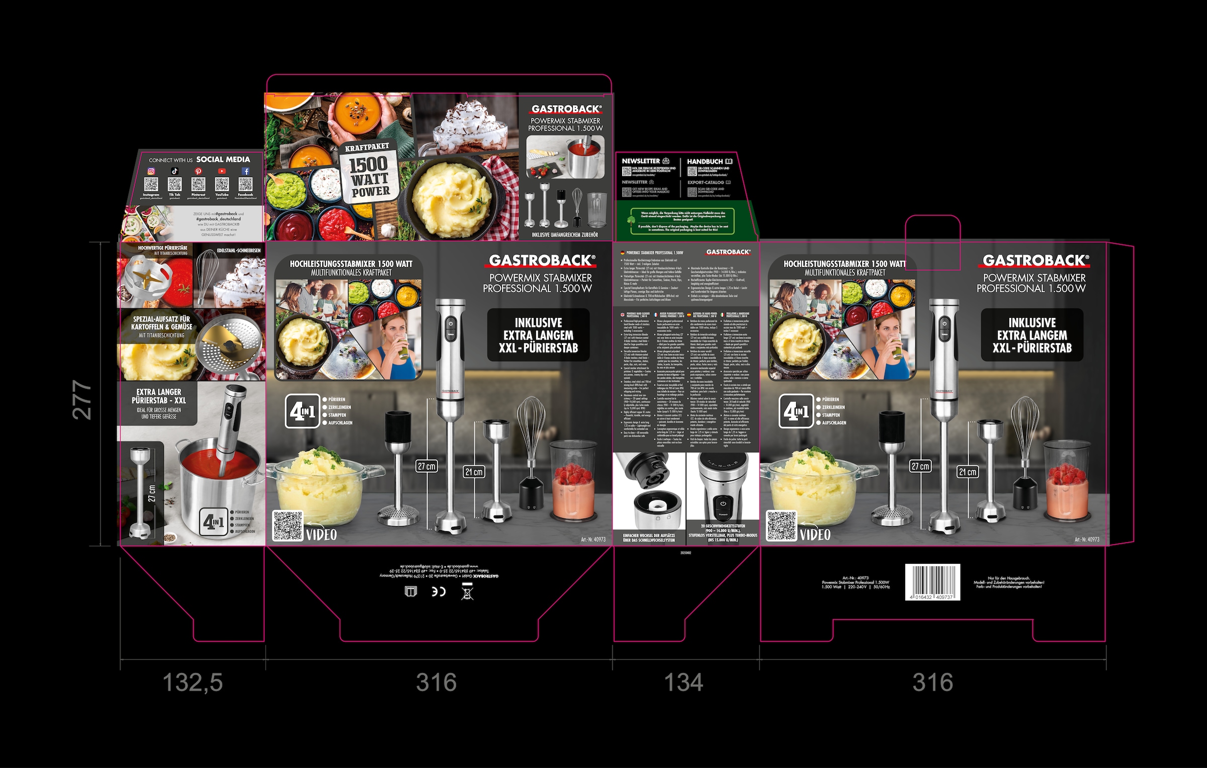 Gastroback Stabmixer »Powermix Stabmixer Professional 1.500W« 1500 W inkl. 5-teiligem Zubehör