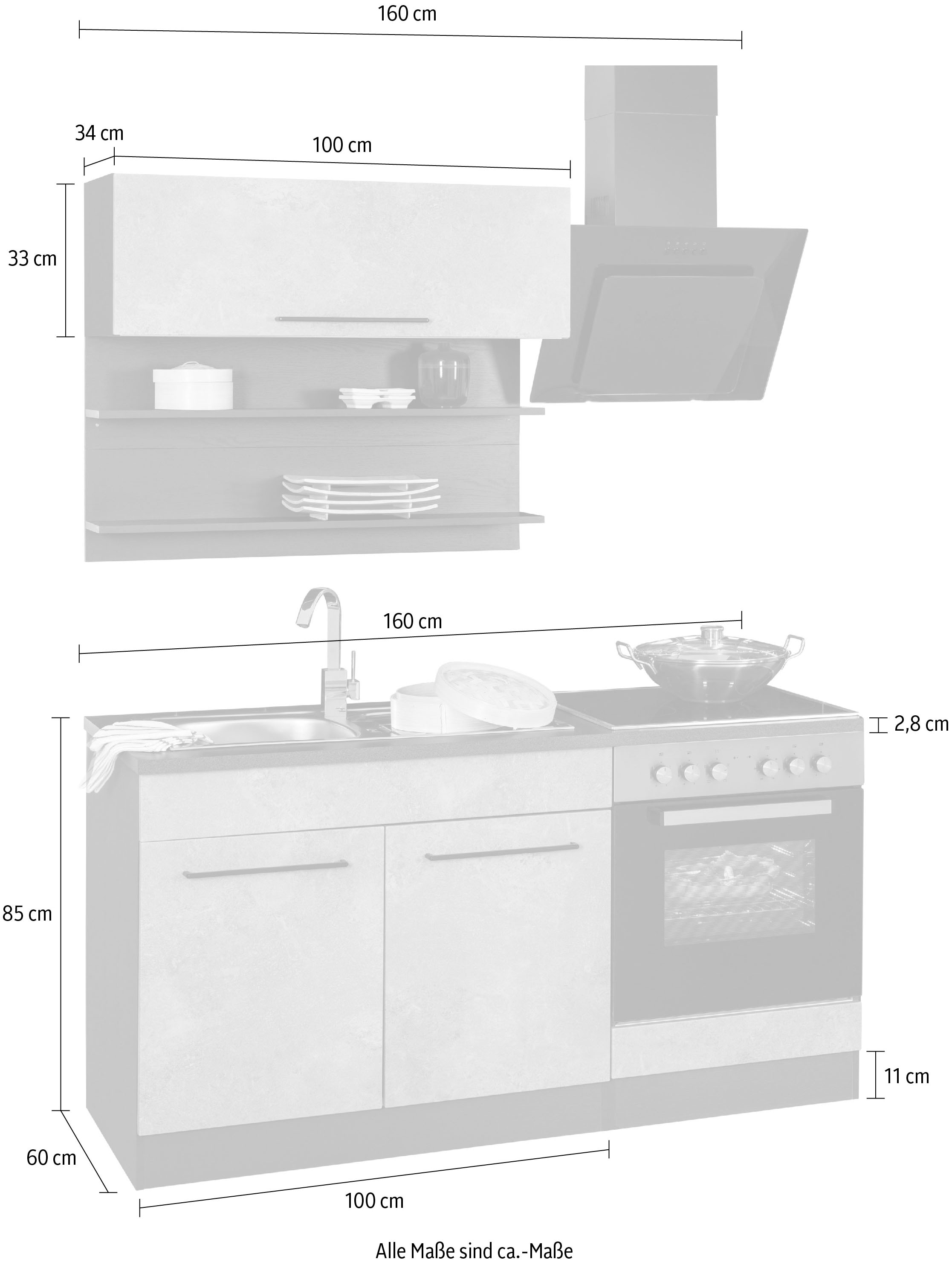 HELD MÖBEL Küchenzeile »Tulsa«, Metallgriffe, kaufen online hochwertige 160 Breite Fronten cm, schwarze MDF