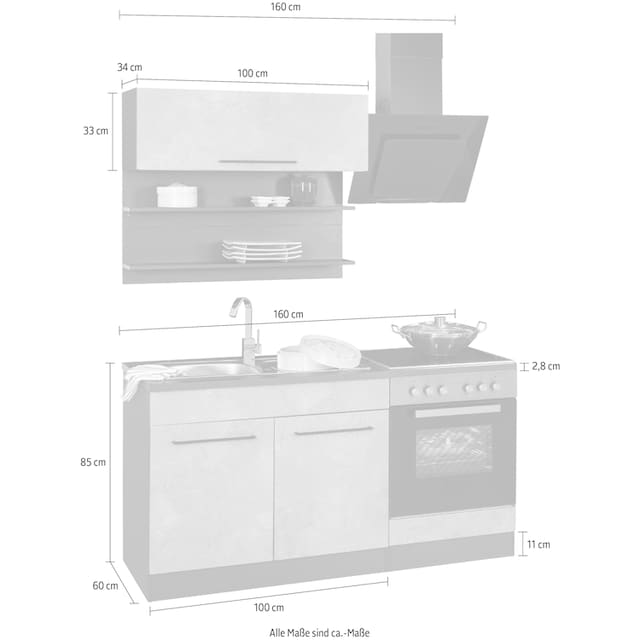 HELD MÖBEL Küchenzeile »Tulsa«, Breite 160 cm, schwarze Metallgriffe, hochwertige  MDF Fronten online kaufen