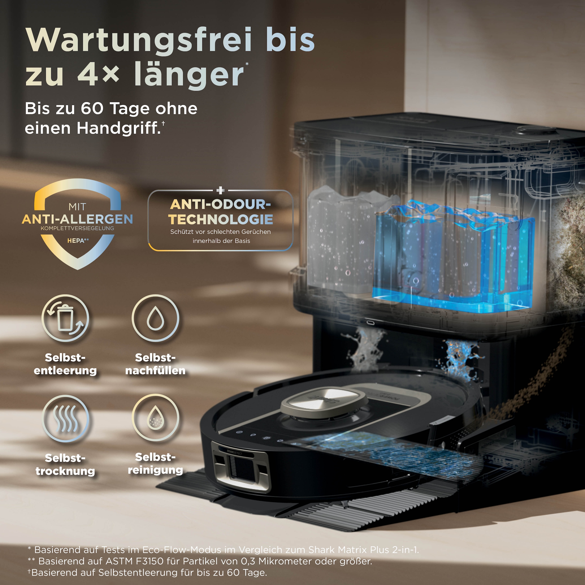 Shark Saugroboter »Shark ThermaCharged PowerDetect Nass- und Trocken-Saugroboter« beheizte Basisstation verwendet 85°C heißes Wasser und 80°C warme Luft