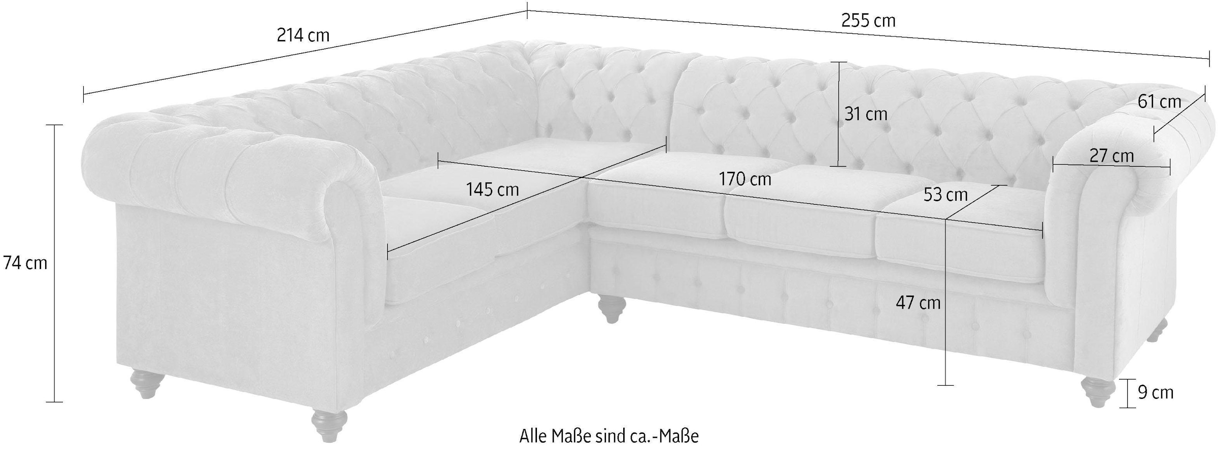Home affaire Chesterfield-Sofa »Duc Ecksofa L-Form«, hochwertige Knopfheftung im Rücken, Samtoptik mit changierender Optik