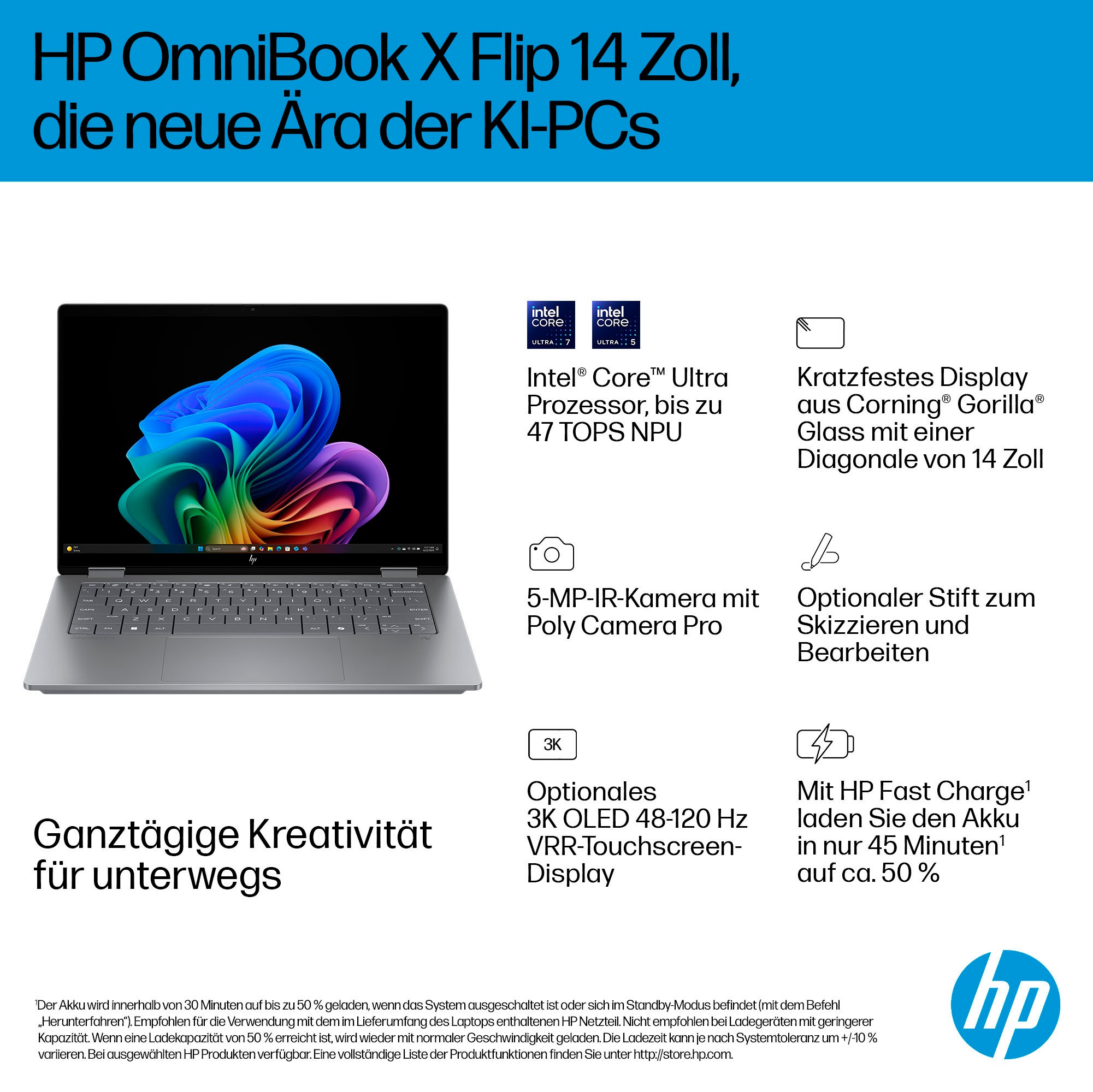 HP Convertible Notebook »OmniBook X Flip 14-fm0272ng«, 35,6 cm, / 14 Zoll, Intel, Core Ultra 5, ARC, 512 GB SSD