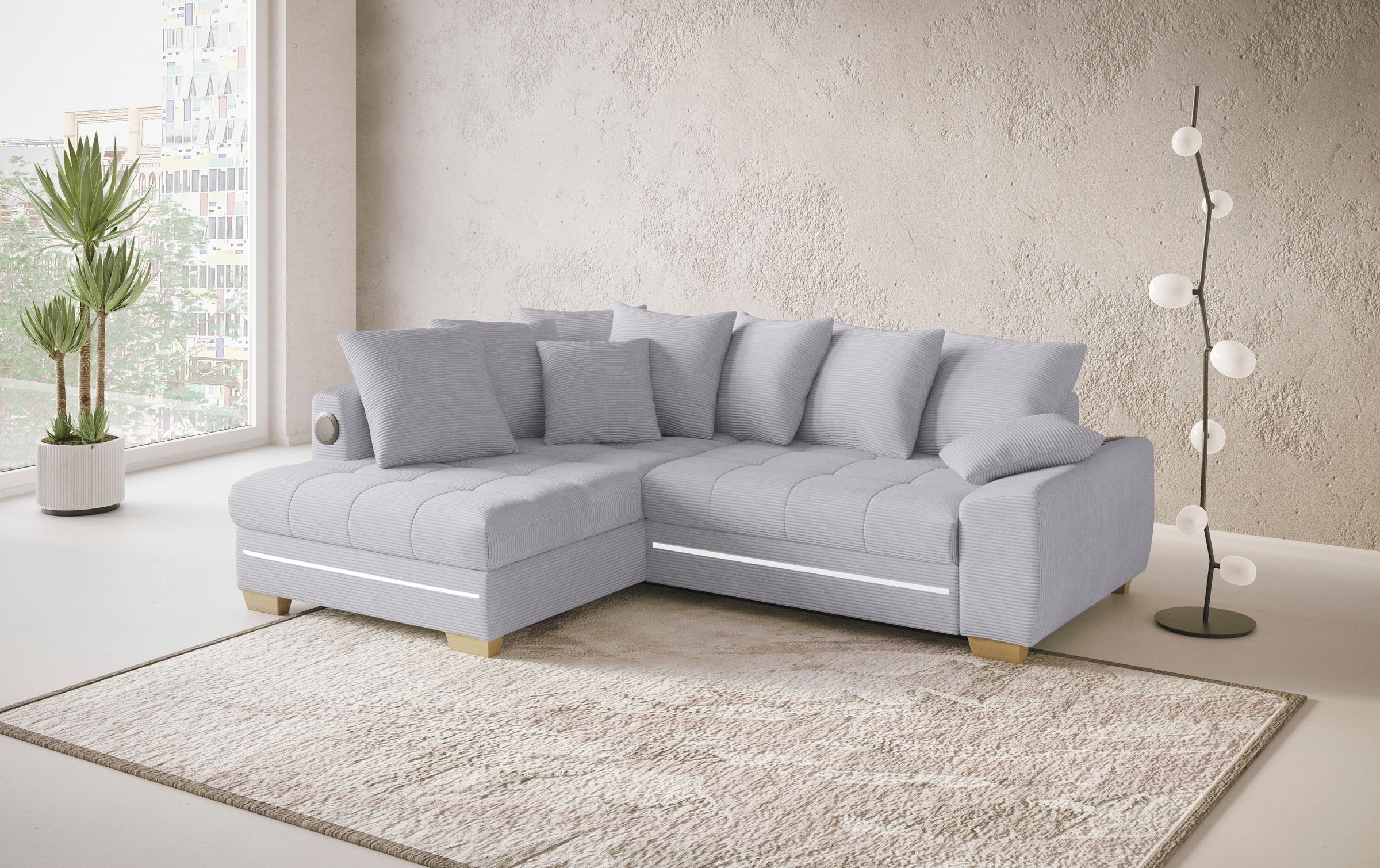 Mr. Couch Ecksofa »Nikita II, L-Form«, RGB-LED, Bluetooth-Soundsystem, wahlweise mit Bett, Bettkasten