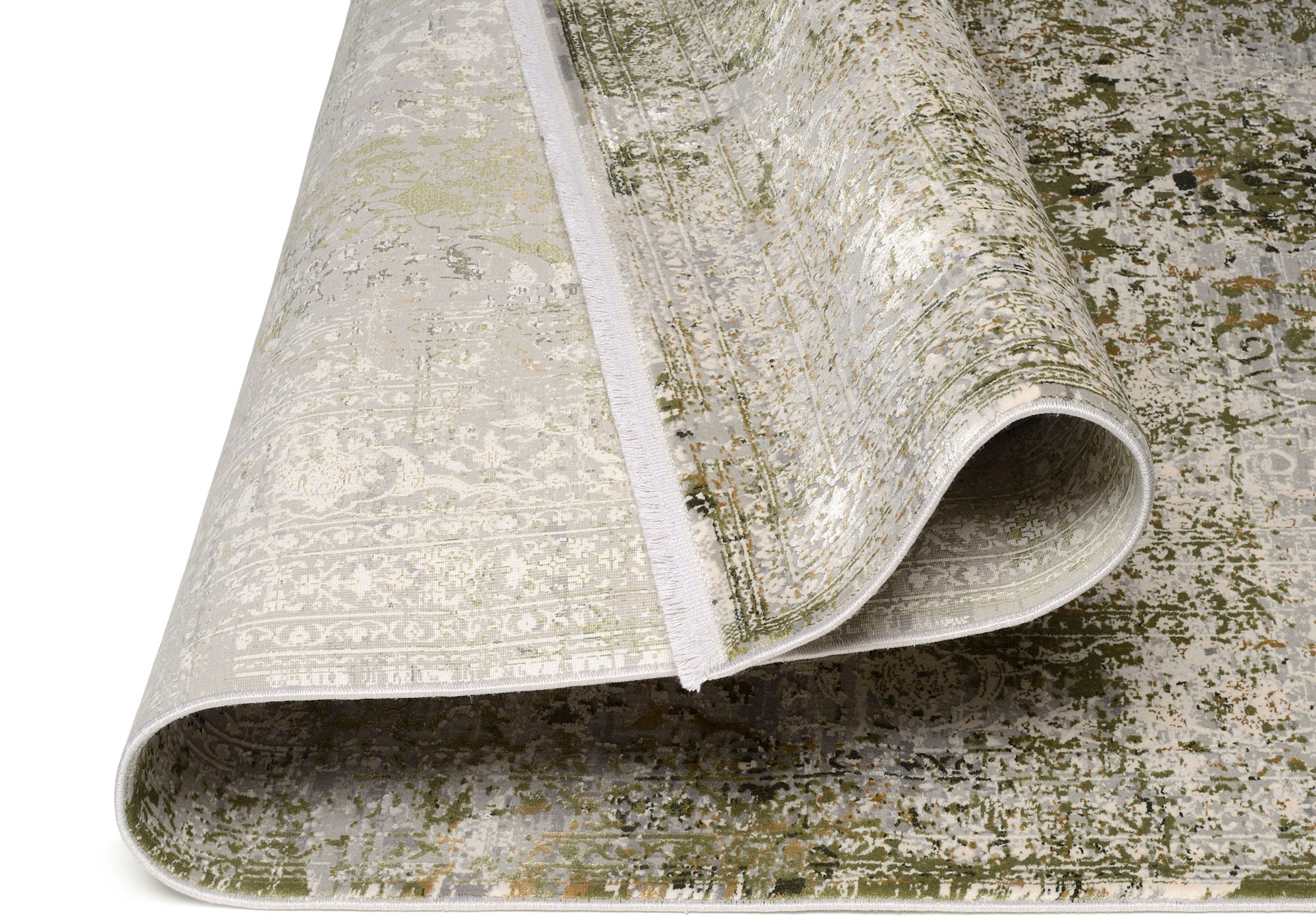 OCI DIE TEPPICHMARKE Teppich »BESTSELLER CAVA«, rechteckig, 8 mm Höhe, Glanz Viskose, mit Fransen, Hoch Tief Struktur, Vintage, Wohnzimmer