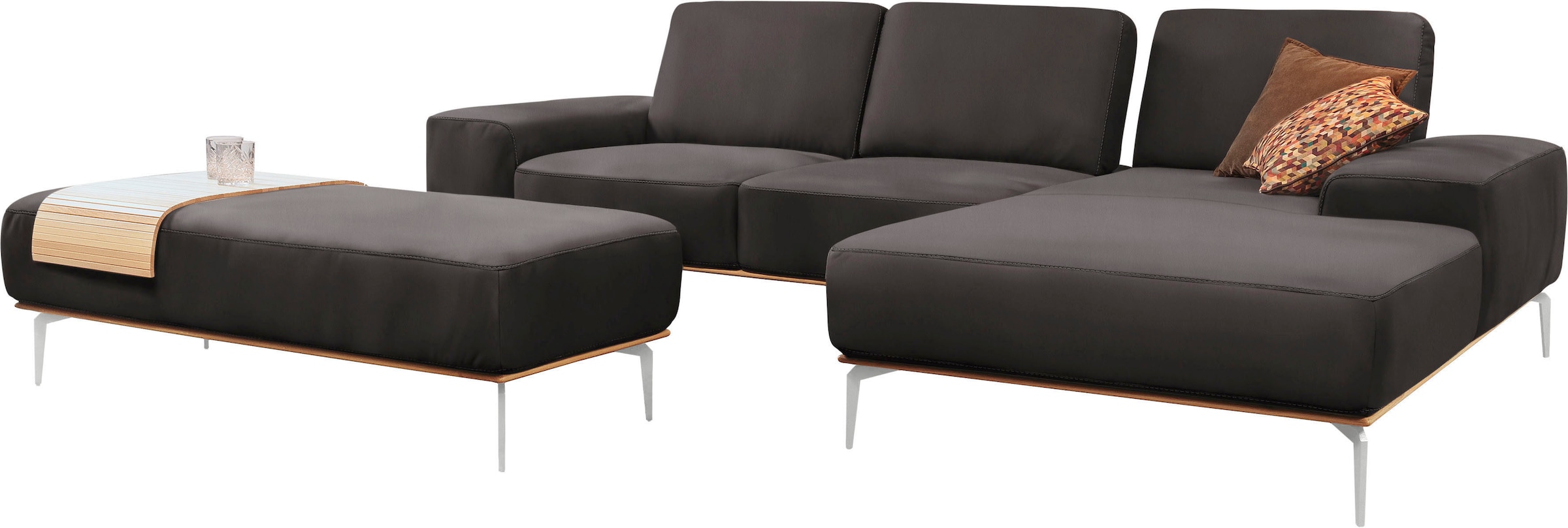W.SCHILLIG Ecksofa »run, Designsofa, bequem, L-Form«, mit elegantem Holzsockel, Füße in Chrom glänzend, Breite 299 cm
