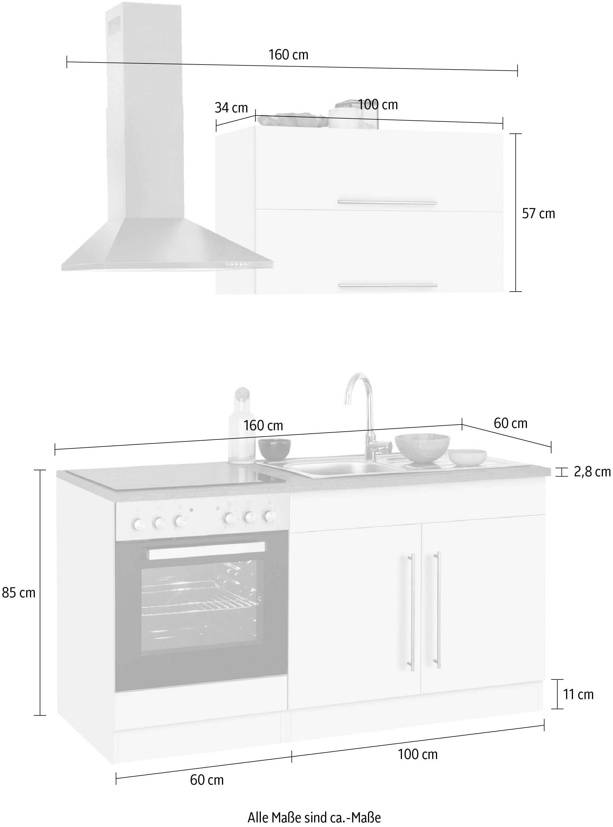 Kochstation Küchenzeile »KS-Samos«, ohne E-Geräte, Breite 160 cm