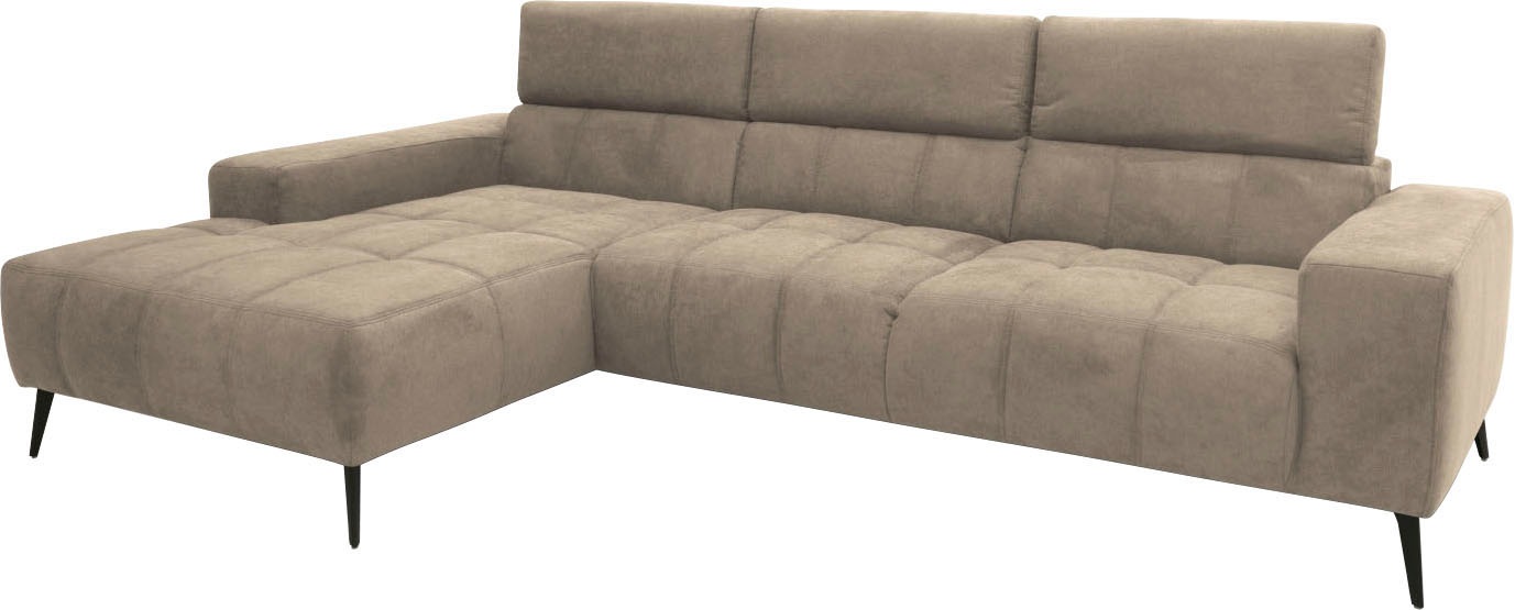 DOMO collection Ecksofa »Trento L-Form, mit Kufenfuß oder Einzelfuß«, wahlweise mit Kopfteilverstellung, Recamiere links/rechts bestellbar