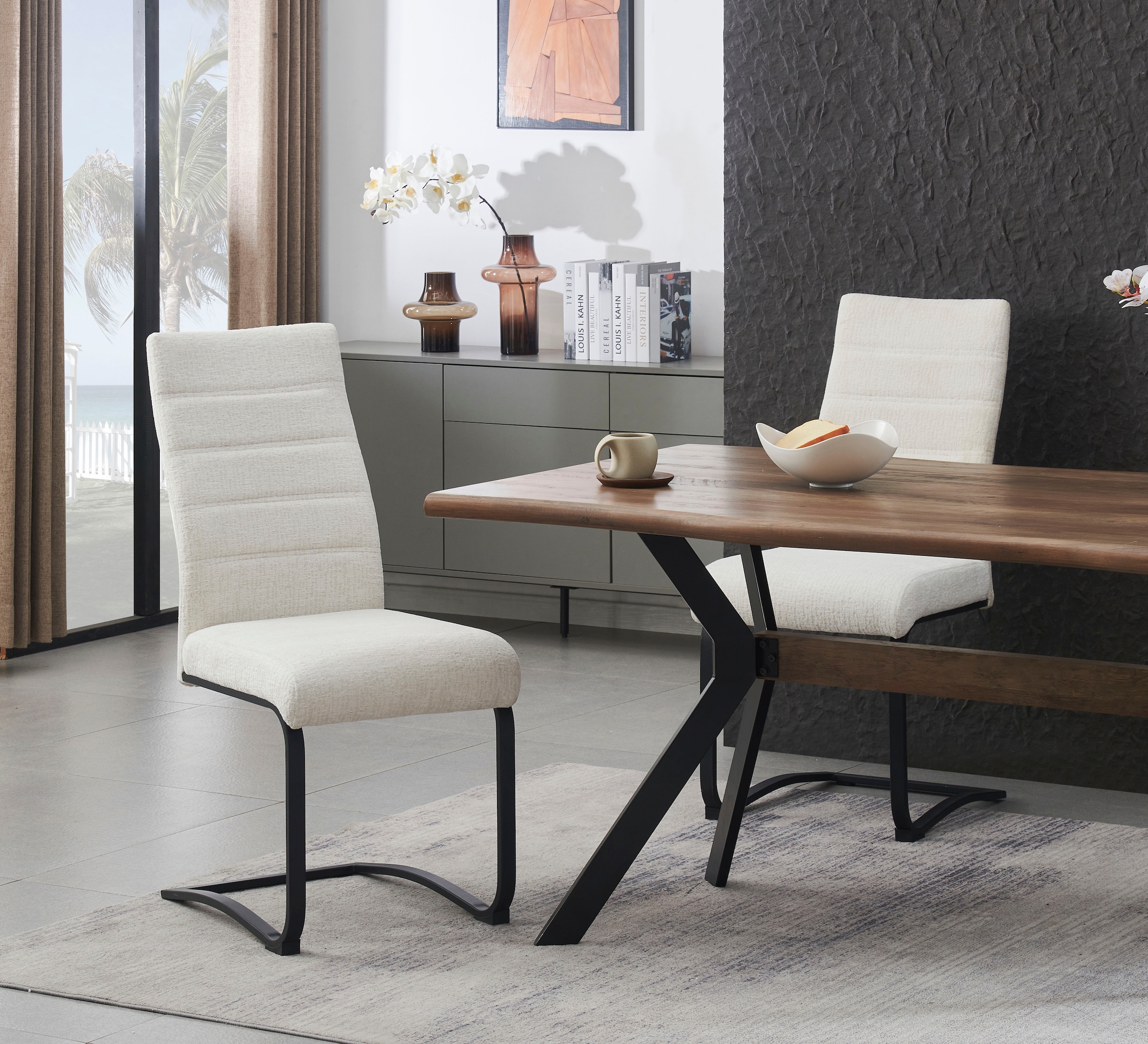 Home affaire Esszimmerstuhl »PICTOU, 2er Set, mit Metallgestell in matt schwarz« (Set) 2 Stk.in verschiedenen Farben, Belsatbarkeit pro Stuhl 120 kg