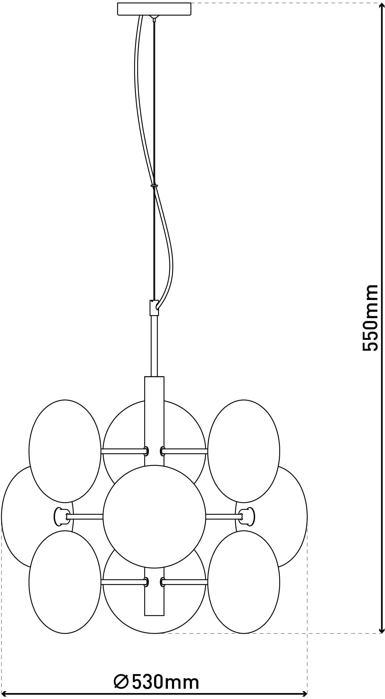 näve Pendelleuchte »Orion«, 9 flammig, Leuchtmittel G9 | ohne Leuchtmittel, messing-matt, 9 flachen Rundgläser in amber, exkl. G9, Höhe 55cm