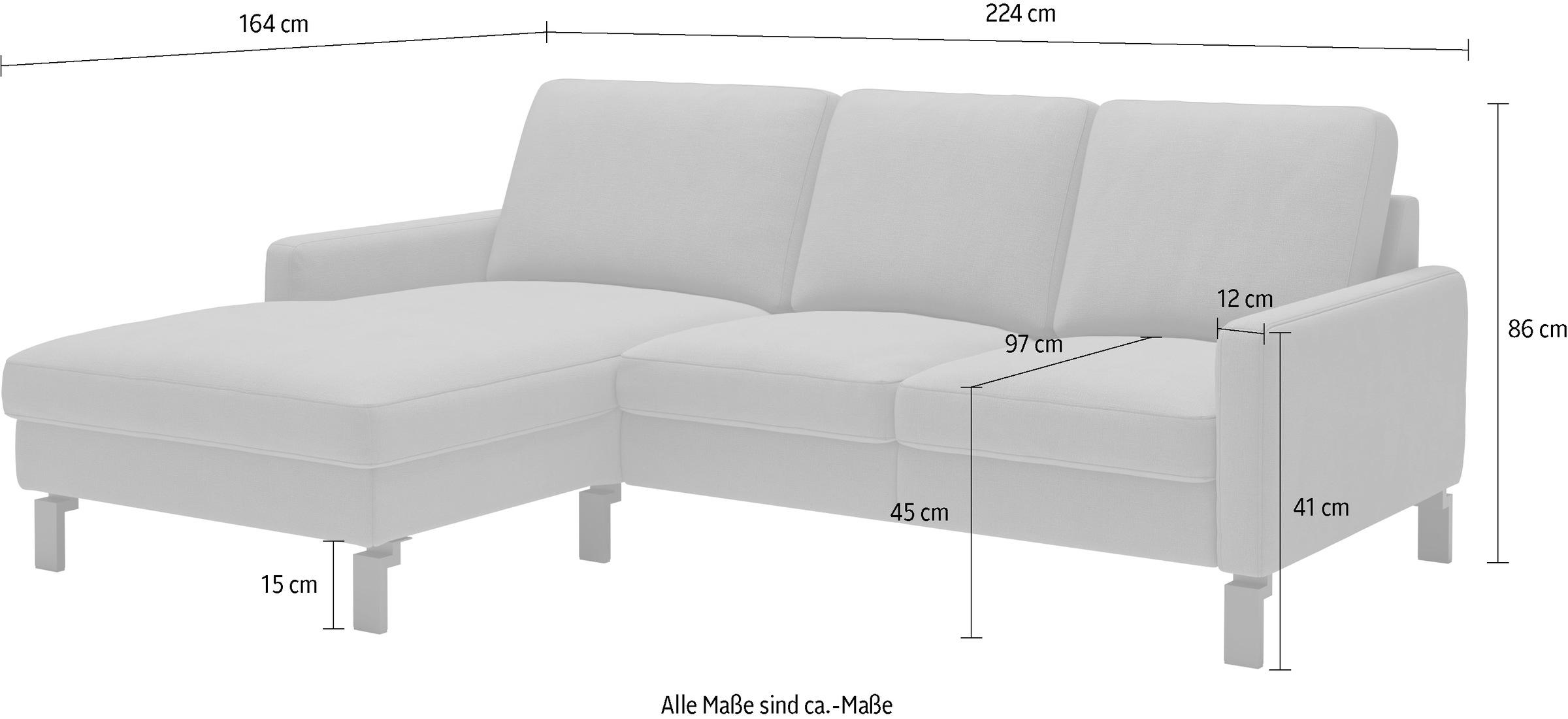 Home affaire Ecksofa »Lecce, L-Form, Federkernpolsterung, Breite 224 cm« inkl. saugroboterfreundliche Höhe & schmale Armlehnen