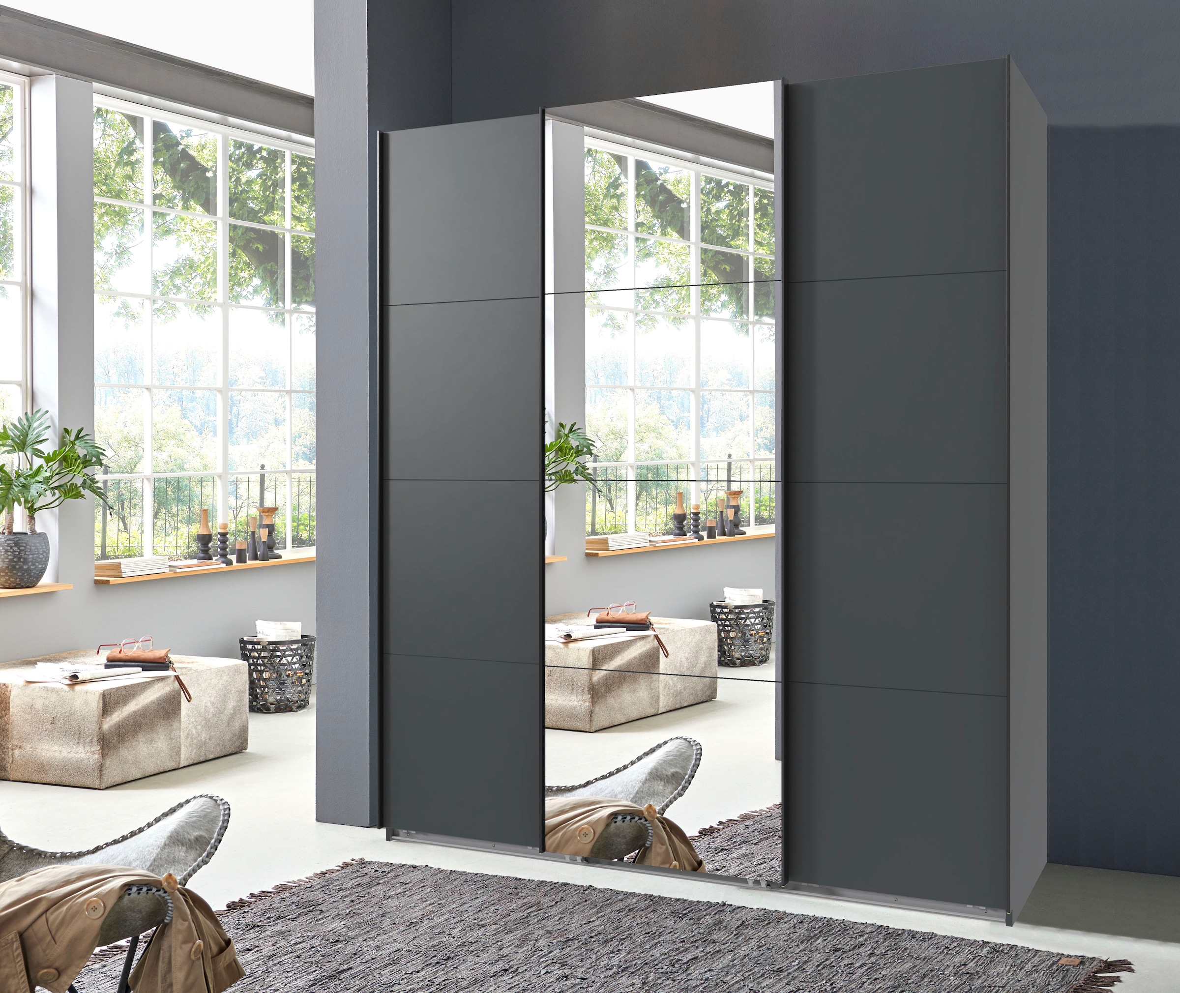 Wimex Schwebetürenschrank »Mugano, Made in Germany, Lieferung bis in Deine Etage und Stellort«, (wähle Deine Ausstattung: Basic oder Premium!), 3 Schwebetüren, große Größen, mit oder ohne Spiegel, Metallgriffe