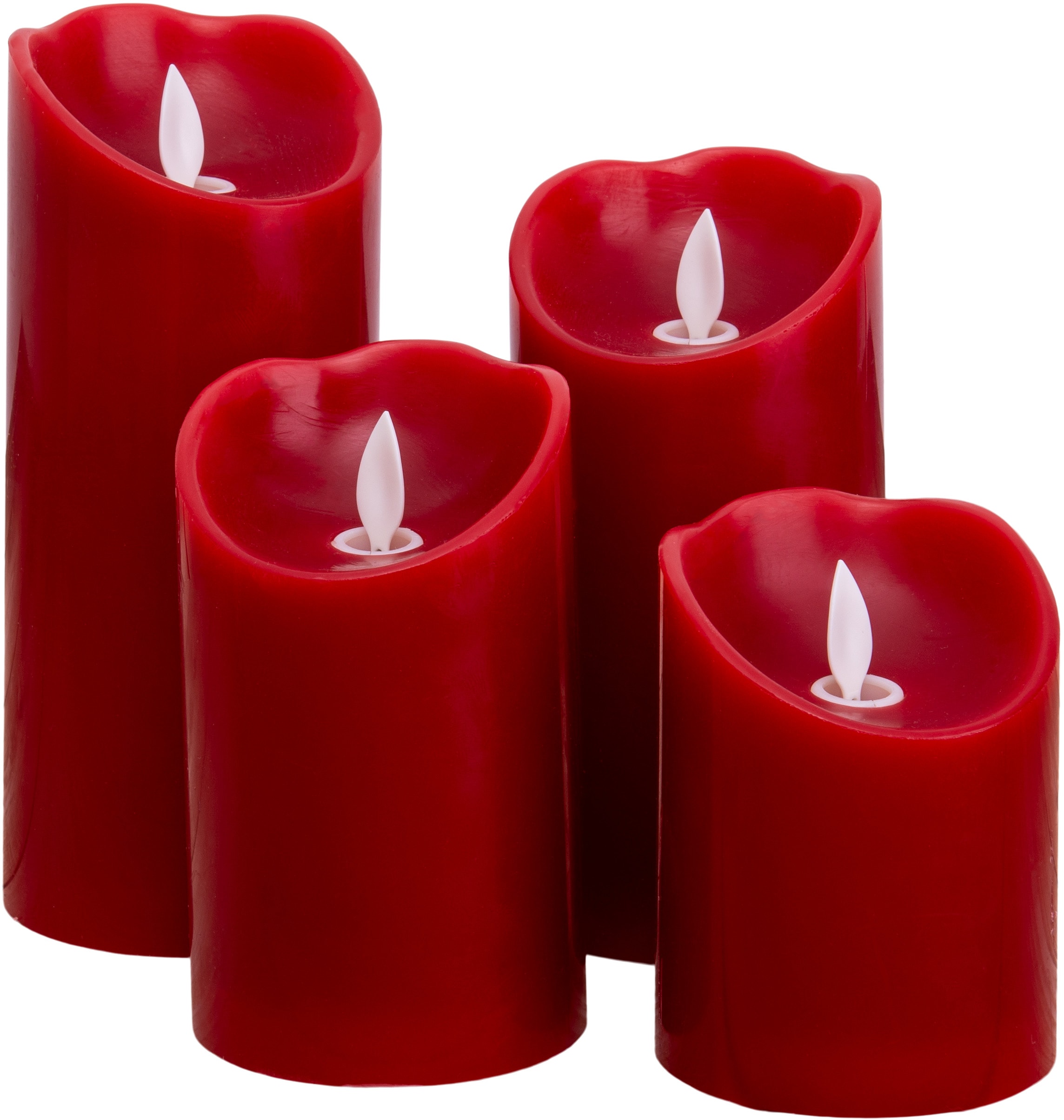 näve Dekolicht »Kerzen«, 1 flammig-flammig, 4er Set (Höhe 10cm 12,5cm 15cm  17,5cm) rot dimmbar Timer Ã˜ 7,5cm auf Raten kaufen