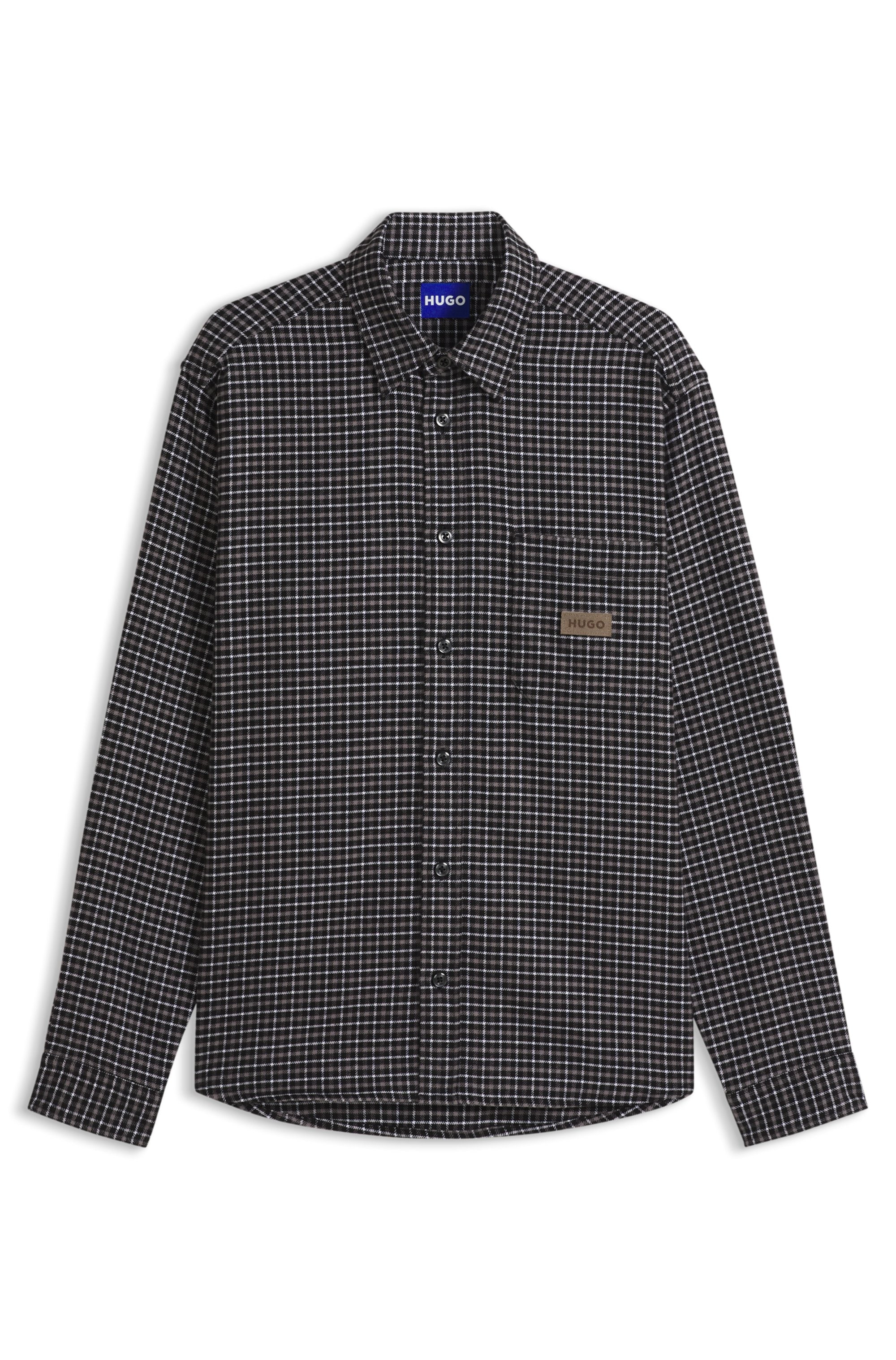 HUGO Flanellhemd »Ebalto« Oversize-Passform, reine Baumwolle, Logo-Badge