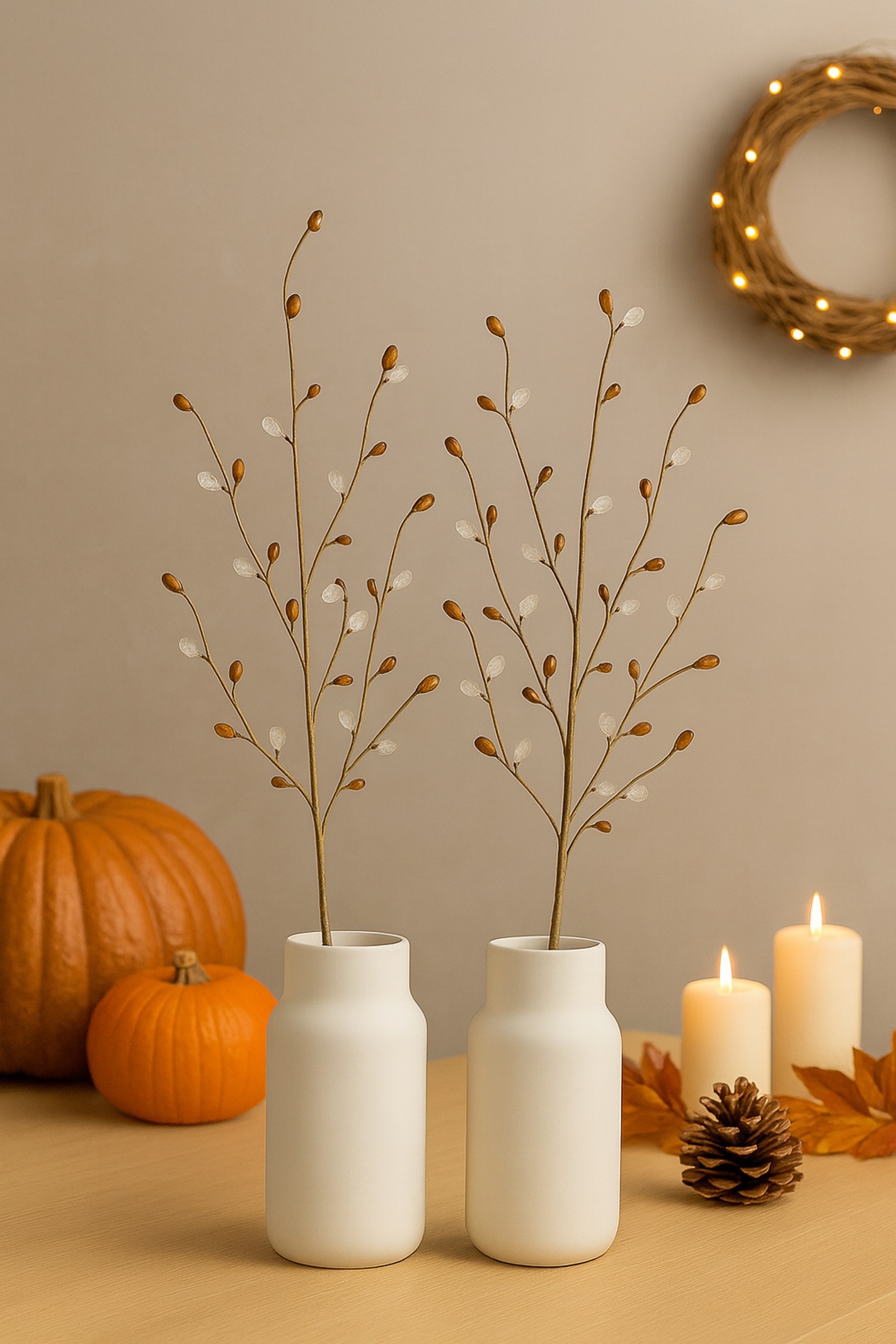 I.GE.A. Kunstzweig »Dekozweig« 2er Set 70cm Acryl Steine Blätter Adventskranz Floristik Deko Zweig