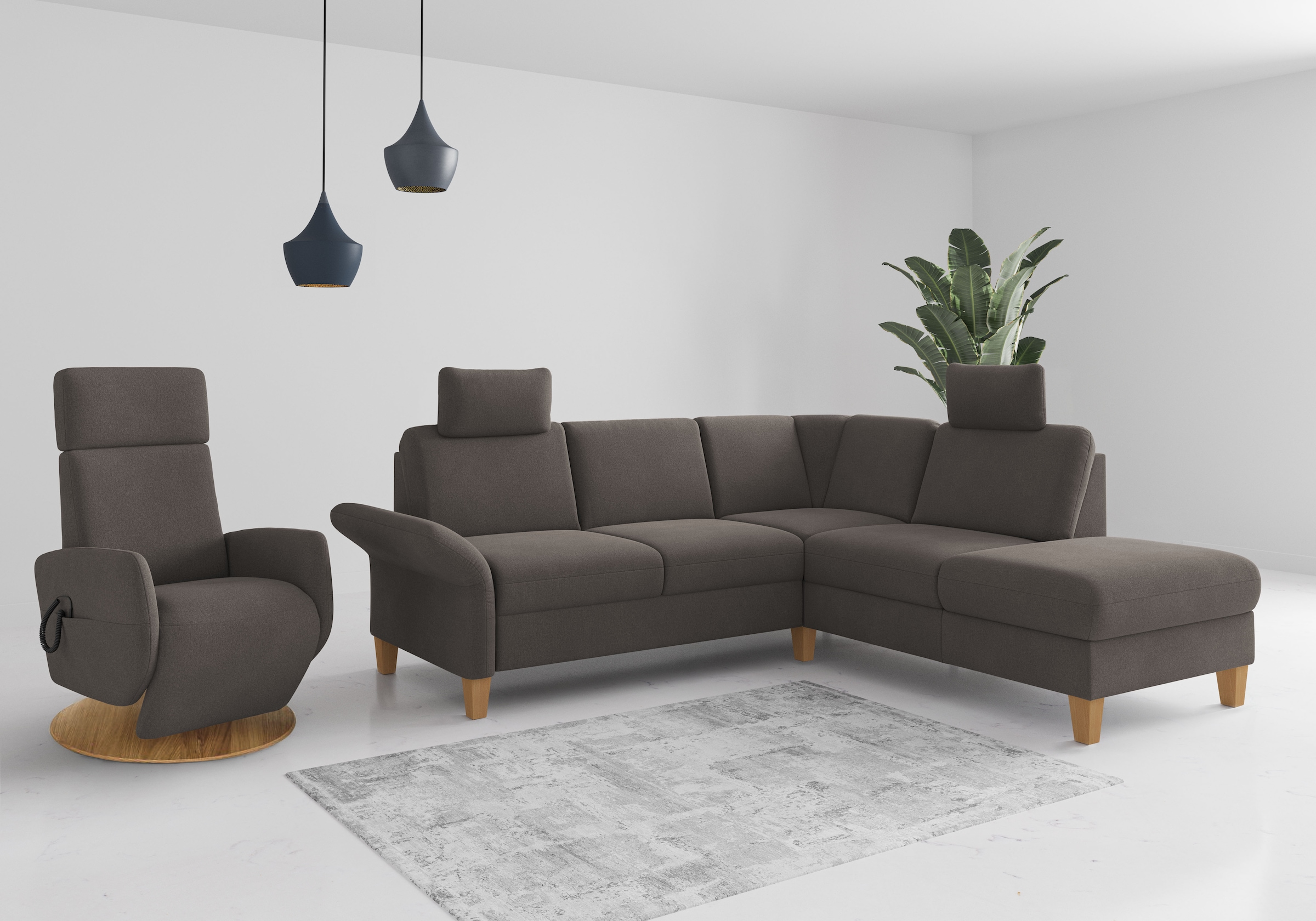 Home affaire Ecksofa »Rochelle«, wahlweise mit Armlverstellung, Klappbett mit Rollen & Bettkasten