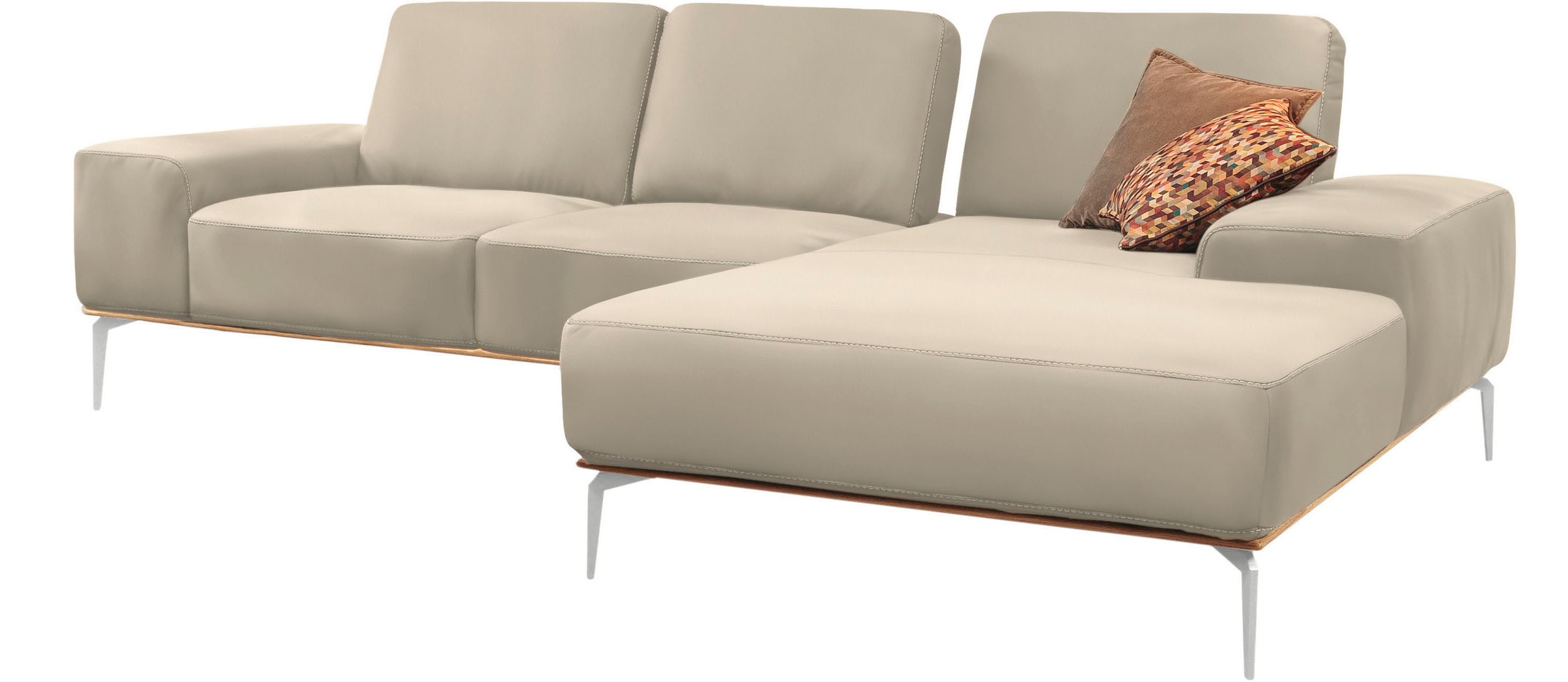 W.SCHILLIG Ecksofa »run, Designsofa mit tollem Sitzkomfort, L-Form«, mit elegantem Holzsockel, Füße in Chrom glänzend, Breite 279 cm