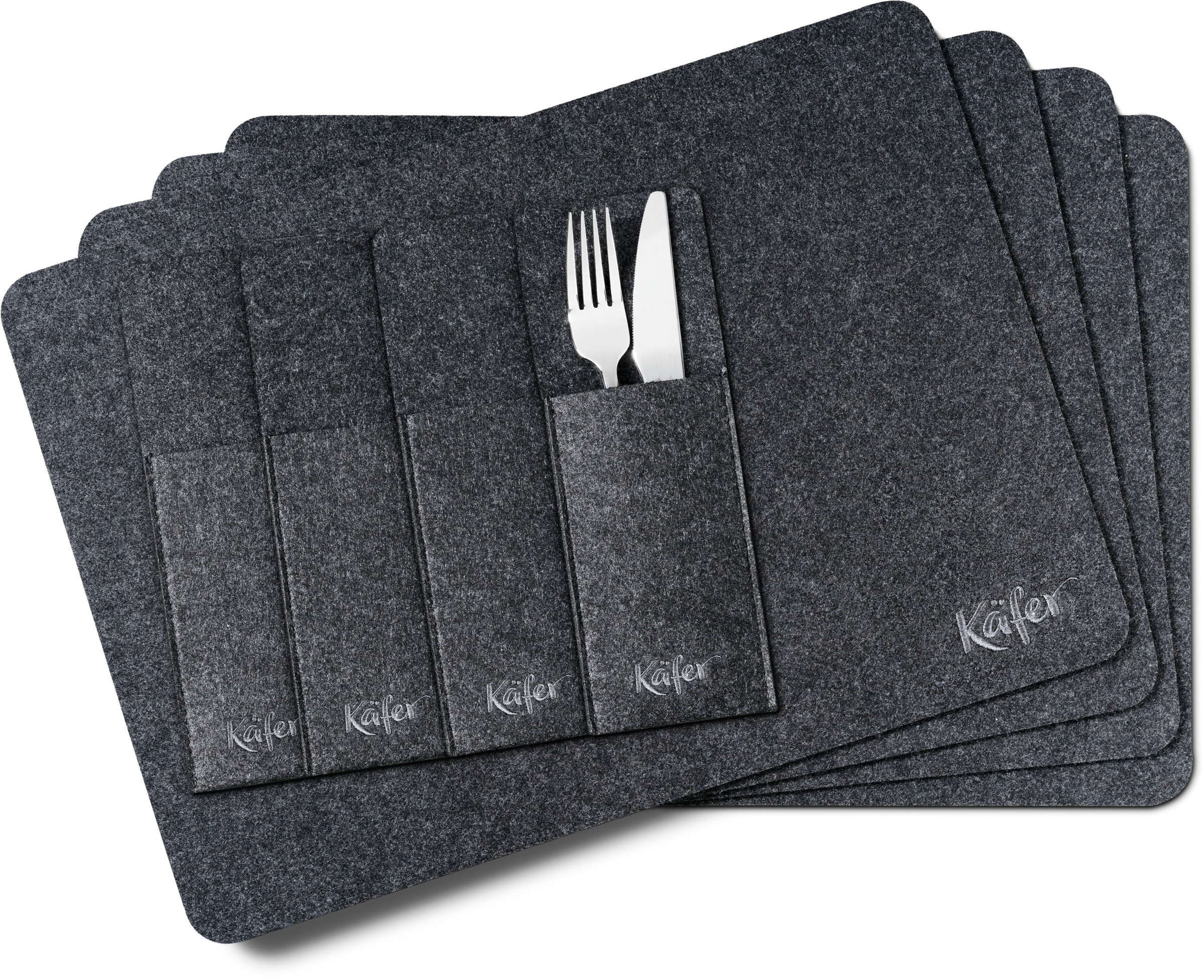 Platzset, (Set, 4 Platzdecken, 4 Bestecktaschen, 4 Untersetzer), 12-teilig, 100% PES Filz