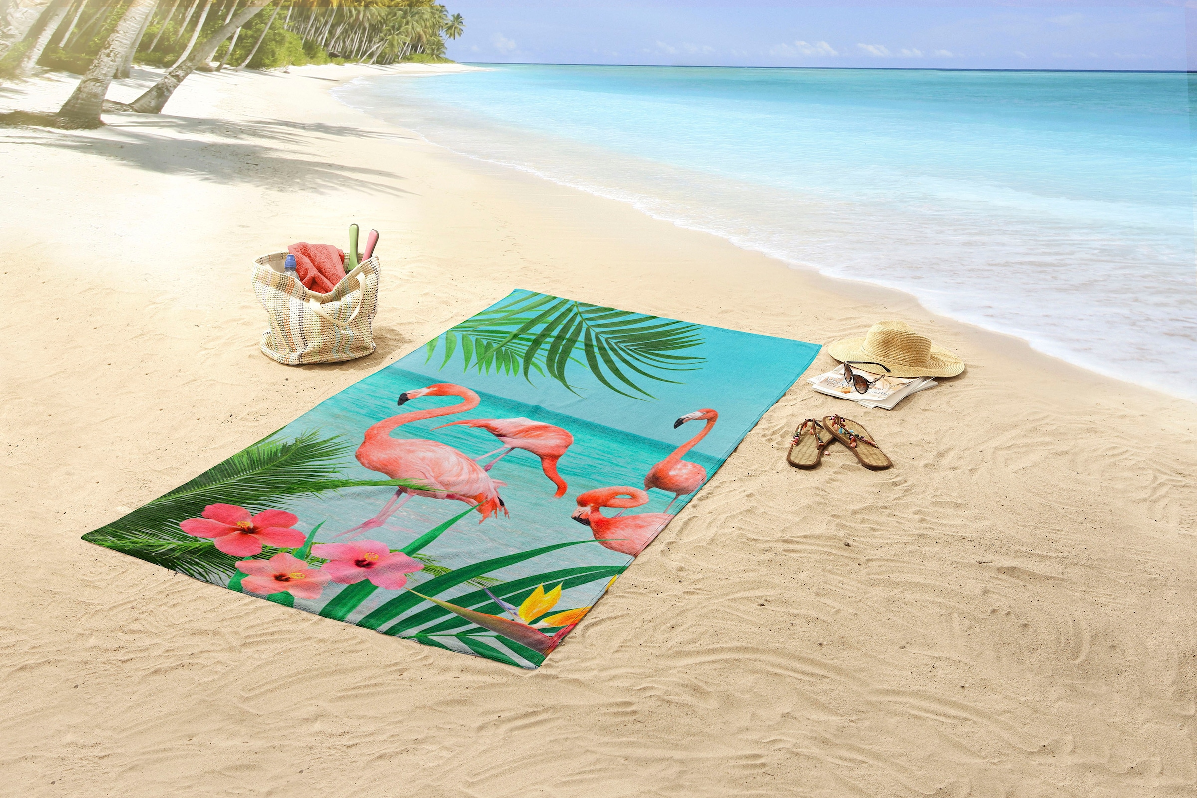 good morning Strandtuch »Flamingo«, (1 St., Strandtuch 100 x 180 cm), Mikrofaser, 100x180, Schnelltrocknend, Erwachsene, Tropen, Flamingo