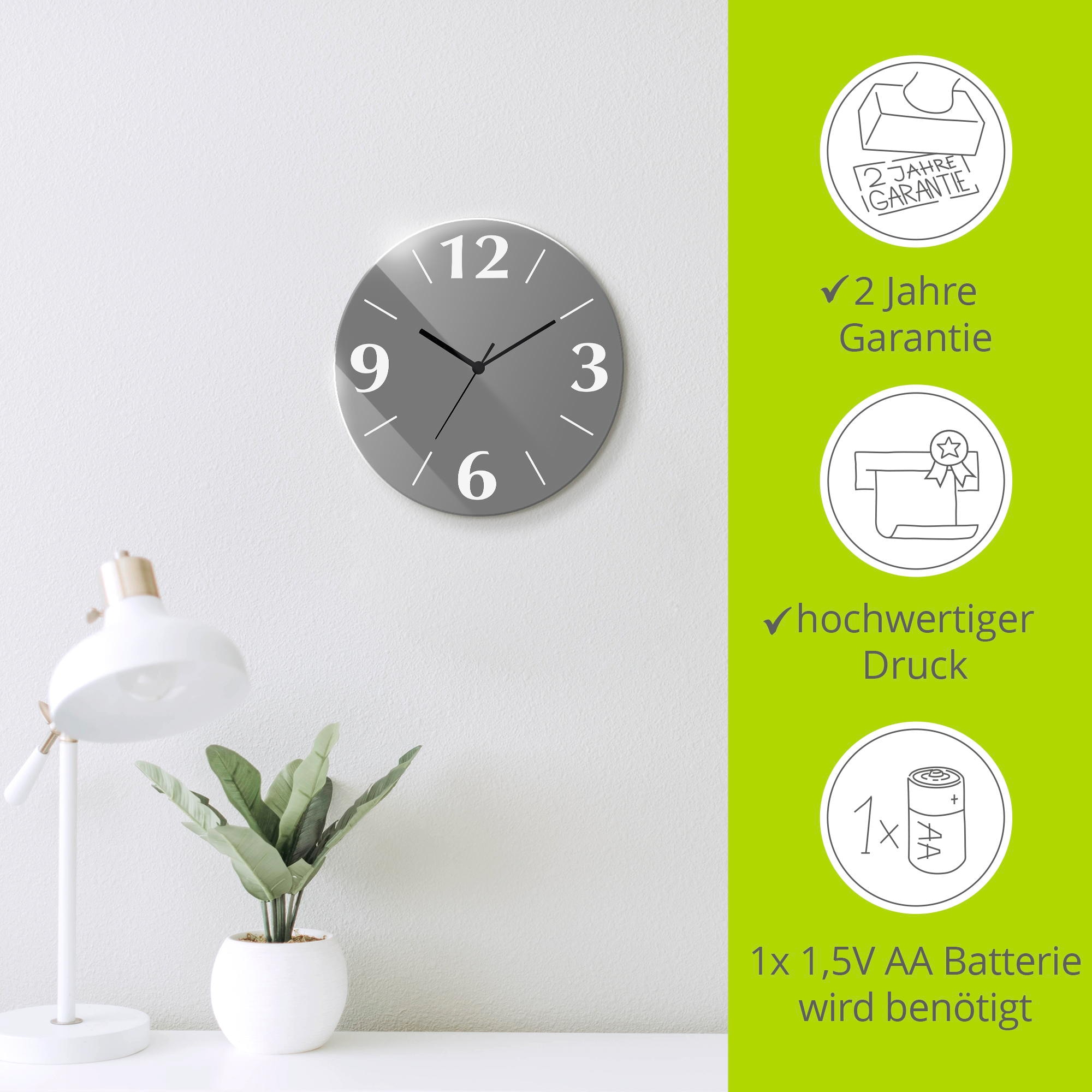 Artland Wanduhr »Trendfarben« wahlweise mit Quarz- oder Funkuhrwerk, lautlos ohne Tickgeräusche